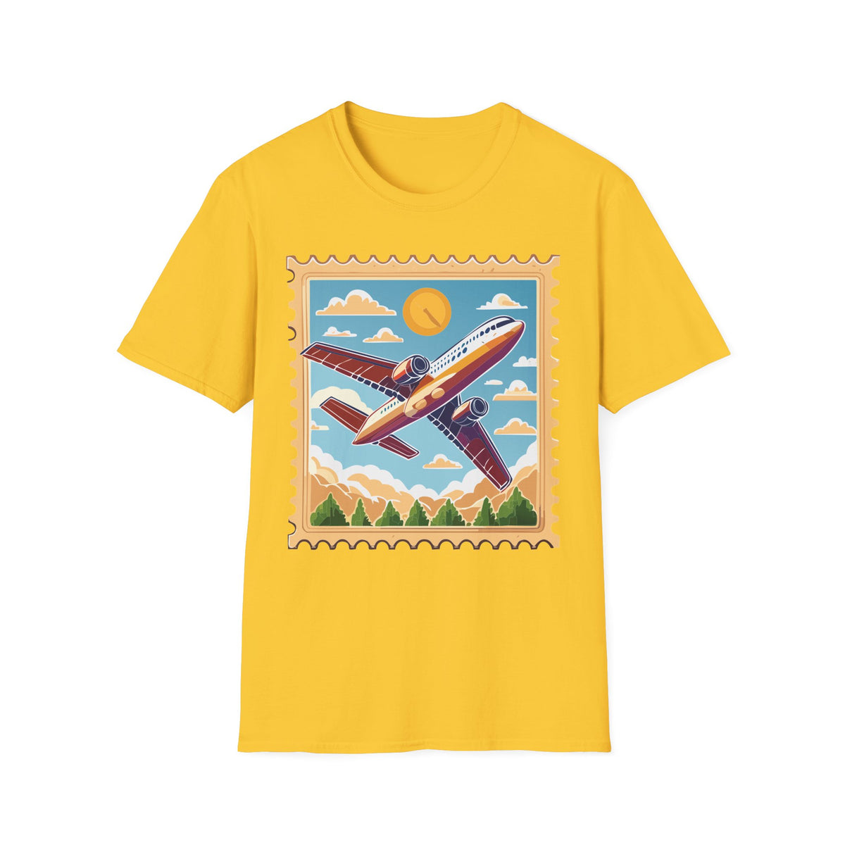 Retro Airplane Stamp design T-Shirt | Vintage Travel Plane Graphic Tee Unisex 100 Cotton Gildan T-Shirt