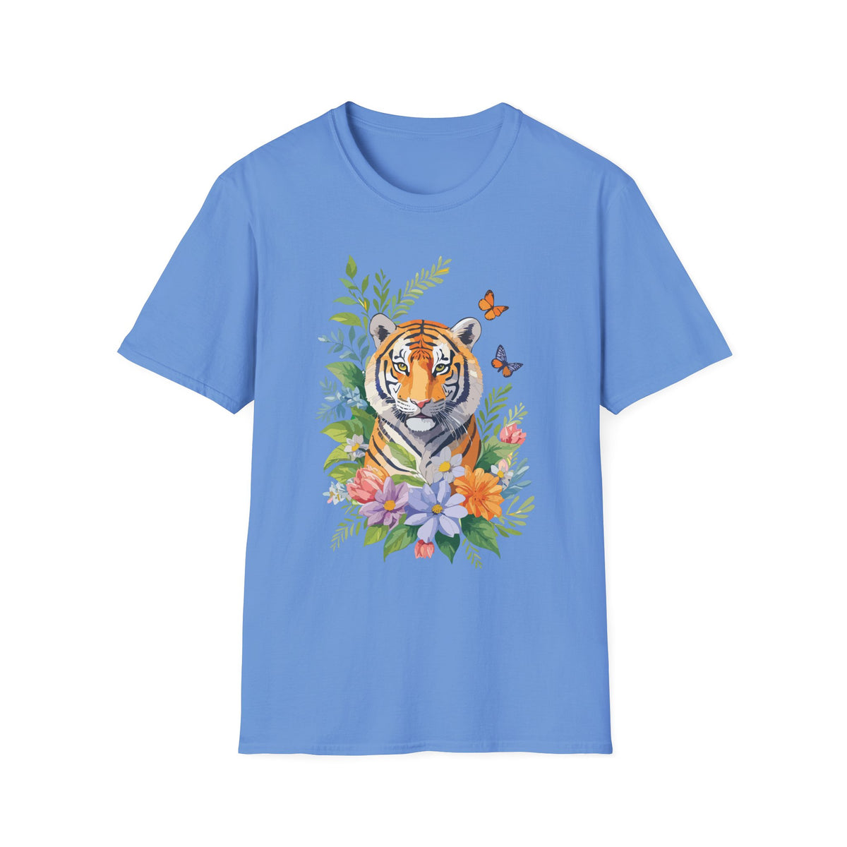 Watercolor Tiger with Butterflies T-Shirt | Floral Jungle Tee