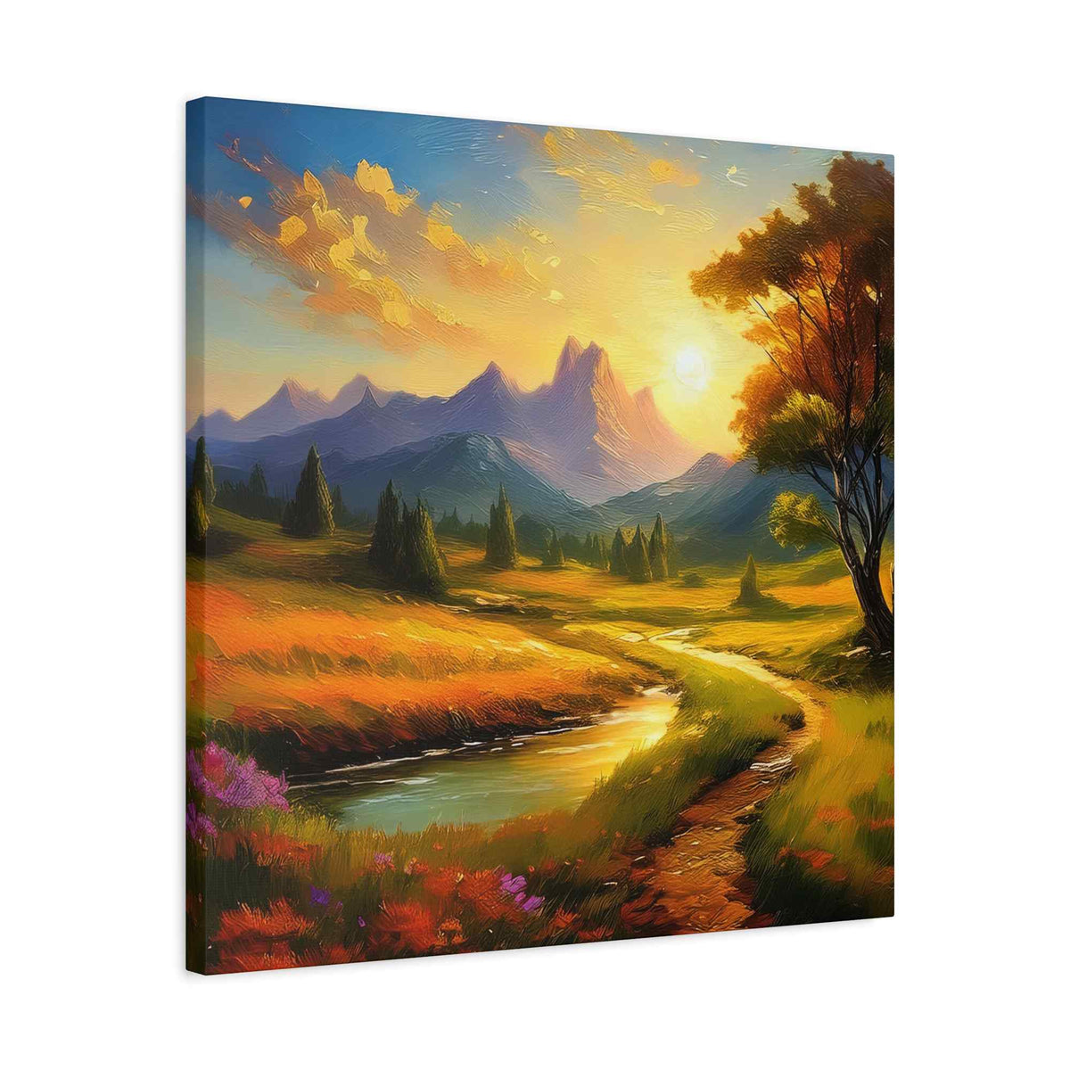 Landscape Print Canvas, Oil Paint Print 20x20, 24x24, 30x30, 32x32, 36x36 Art Design Print Pine-Wood Inner Frame MC-37