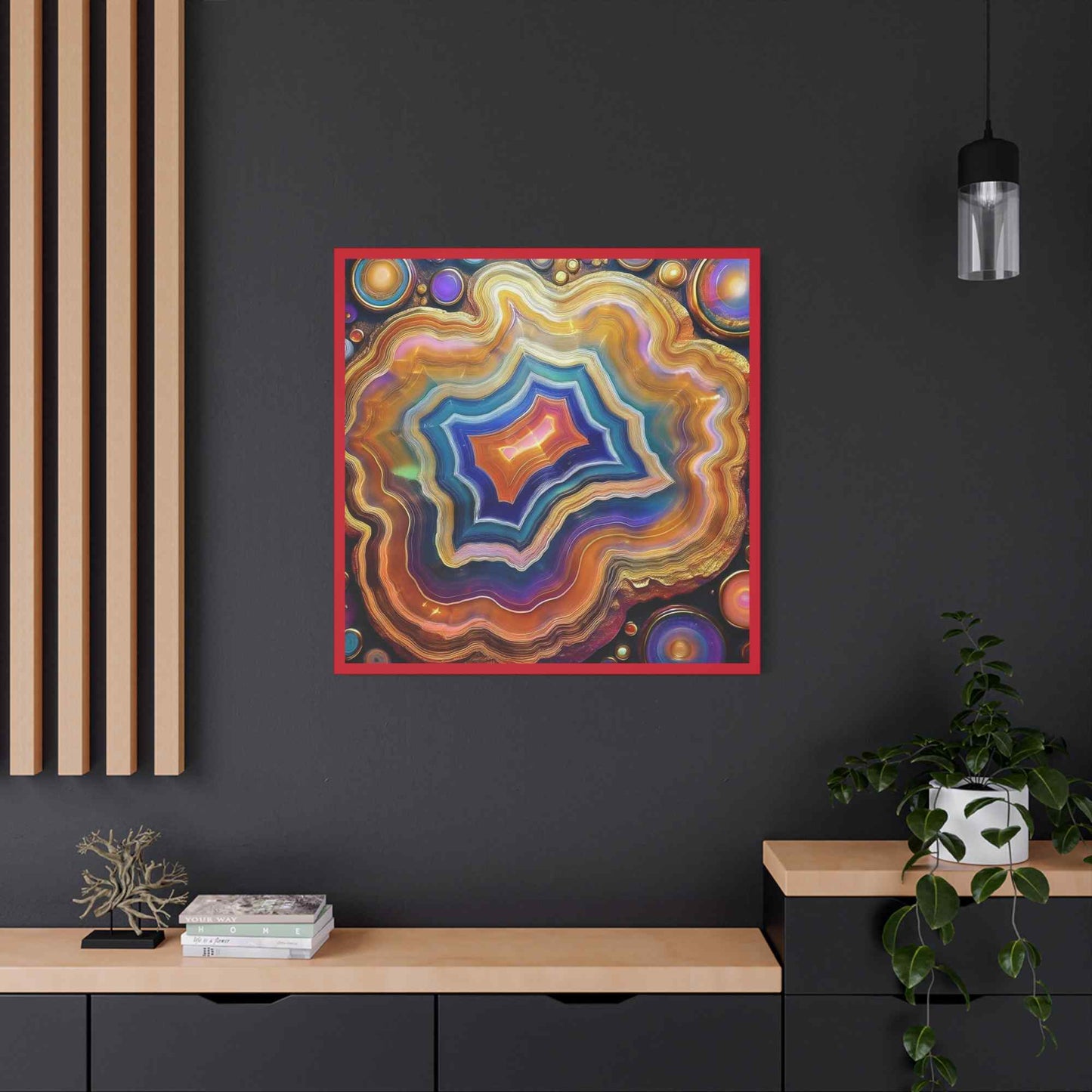 Agate Stone Graphic Print Canvas, Oil Paint Print 20x20, 24x24, 30x30, 32x32, 36x36 Canvas Pine-Wood Inner Frame MC-191