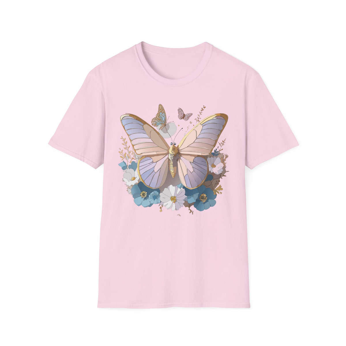 Butterfly Floral T-Shirt — Pastel Moth & Wildflower Graphic Design Unisex 100 Cotton Gildan T-Shirt