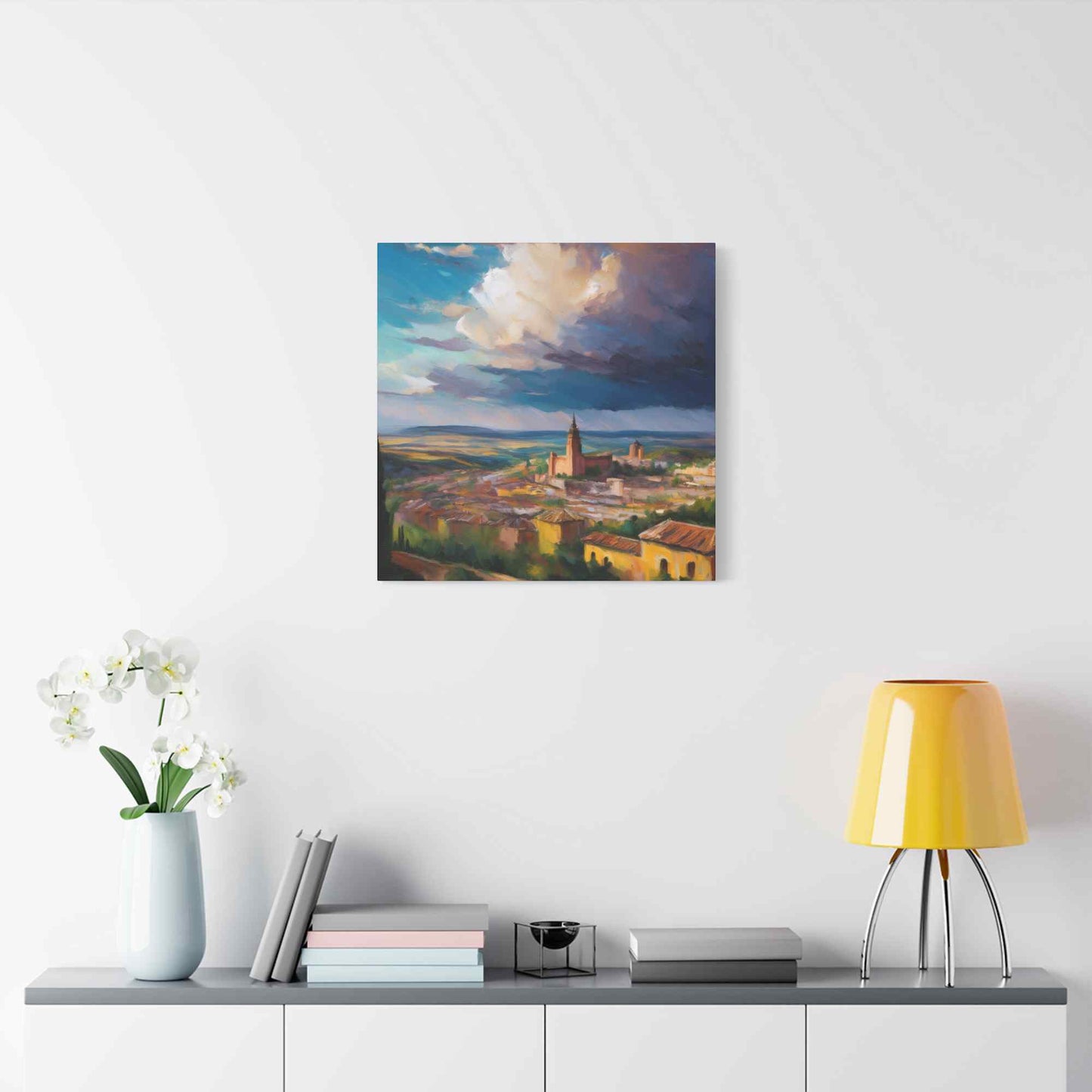 Spanish City Print Canvas, Oil Paint Print 20x20, 24x24, 30x30, 32x32, 36x36 Art Design Print Pine-Wood Inner Frame MC-57