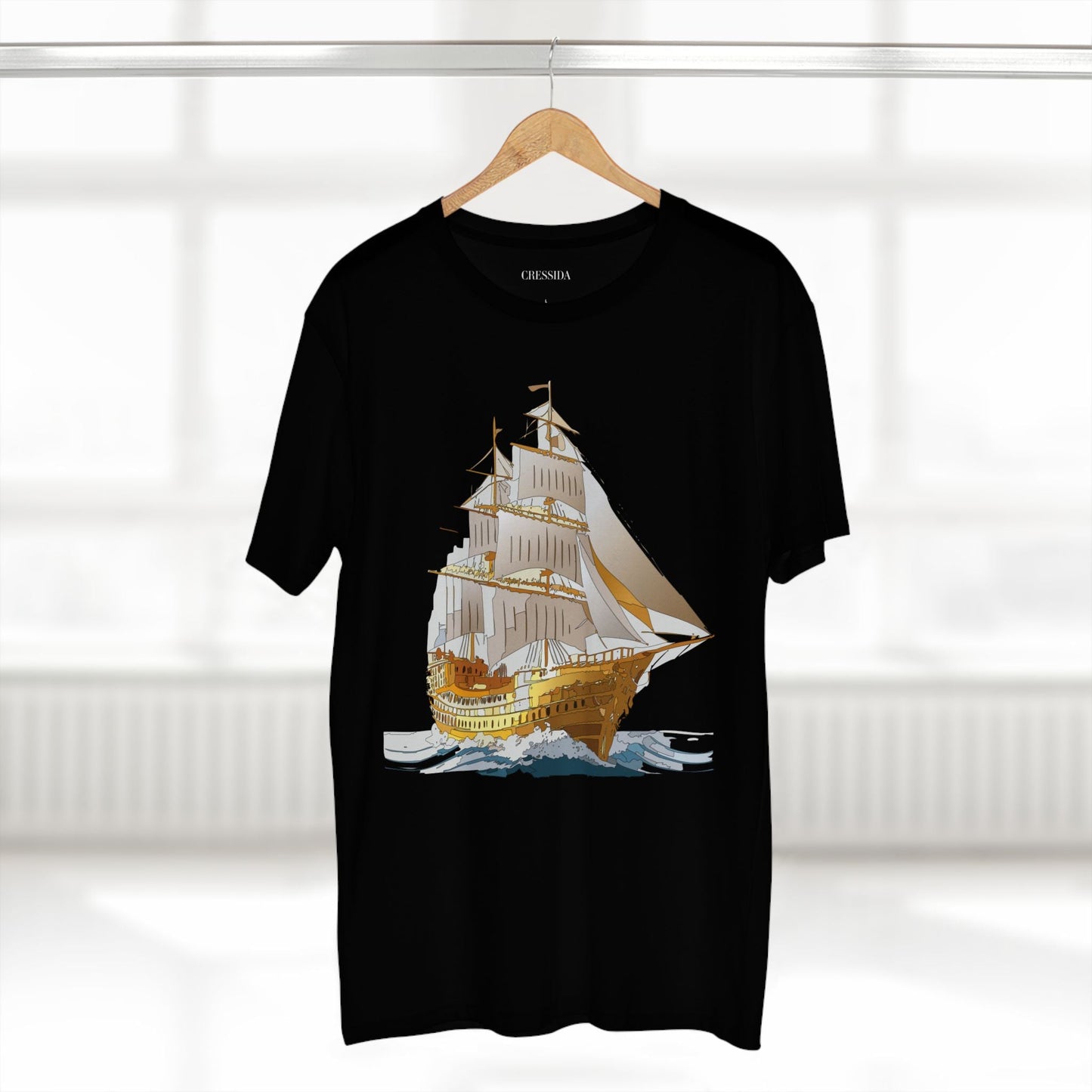 Ship Graphic Unisex 100 Cotton T-Shirt with Gold Frigate Art Design 22