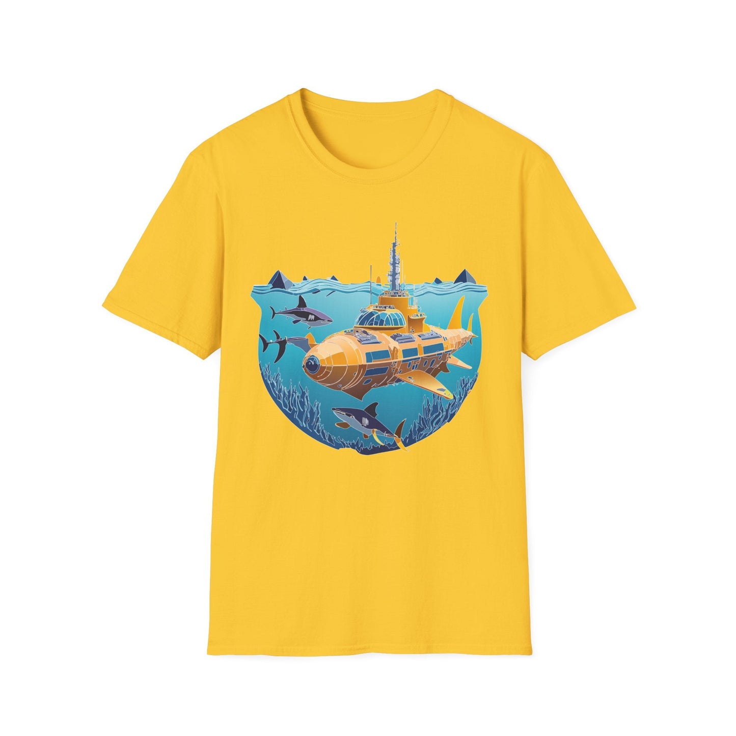 Ocean Tee Shirt Unisex Gildan Softstyle 64000 Ocean Theme Tee With U Boat Design