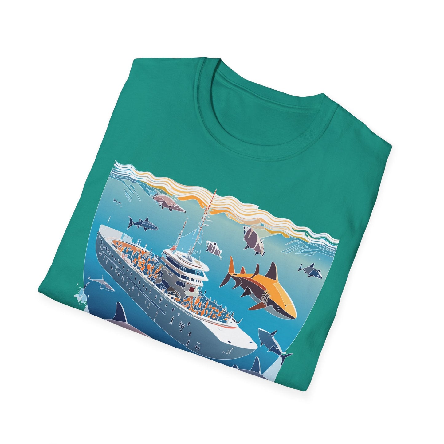 Ocean Tee Shirt Unisex Softstyle Short Sleeve With Ocean Art Design 100 Percent Ring Spun Cotton