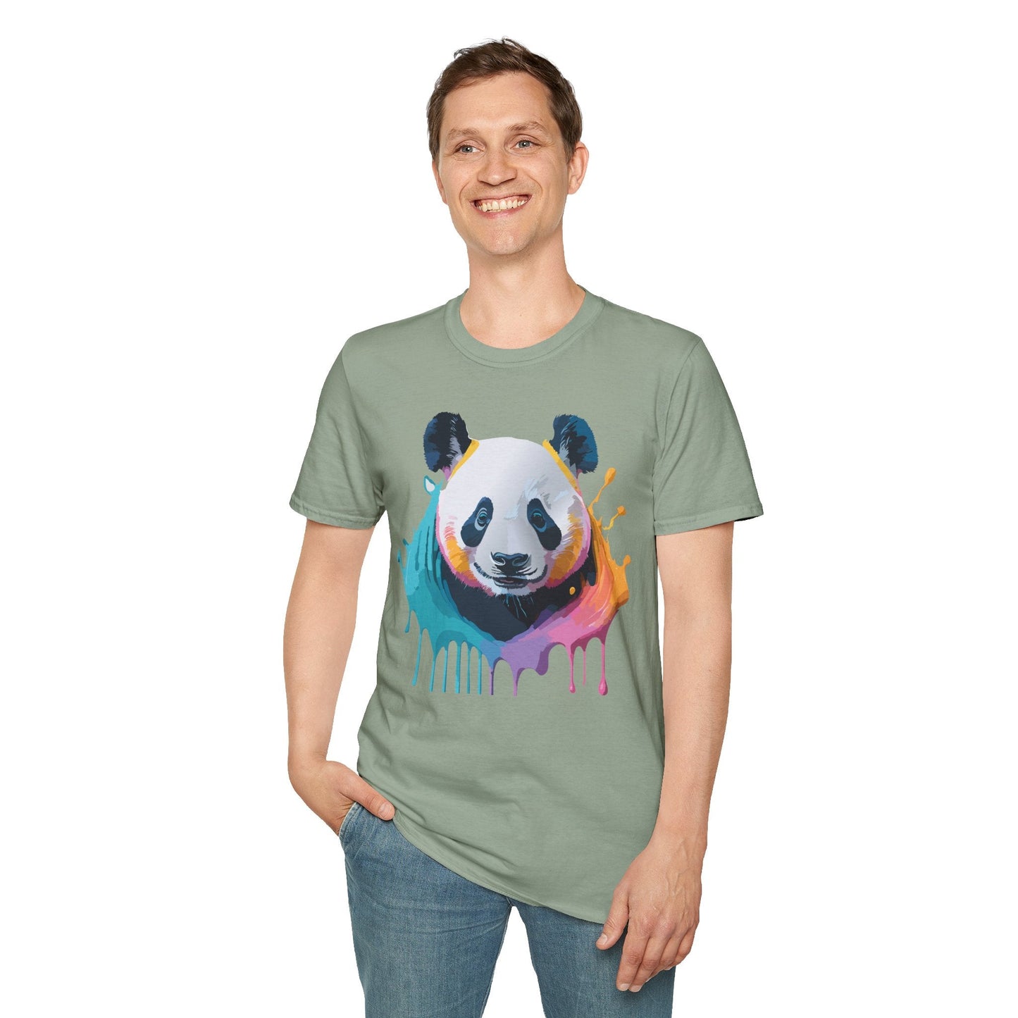 Unisex Panda Shirt T Shirt With Panda Animal Print Tee Softstyle Gildan 64000 100 Percent Ring Spun Cotton