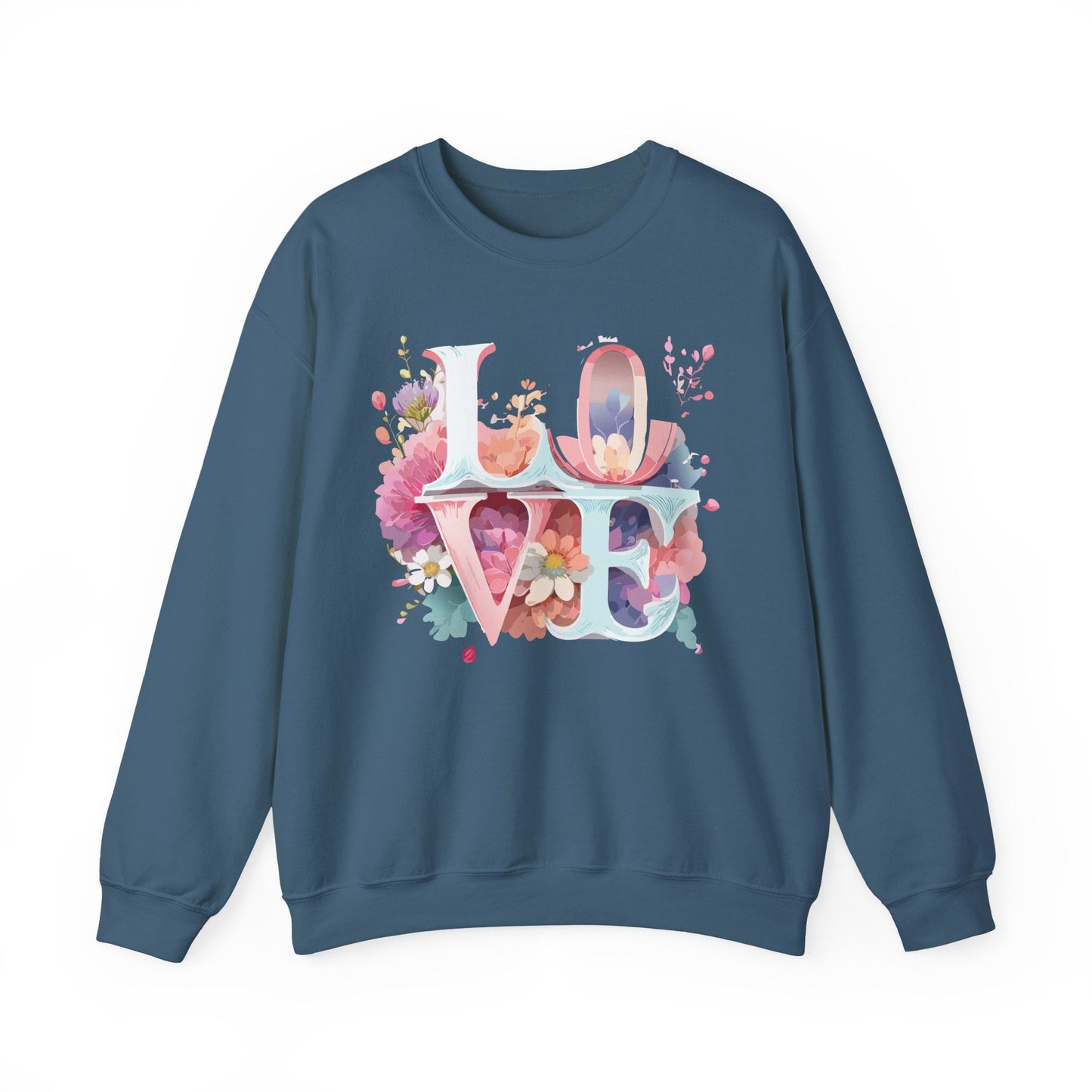 Floral Love Sweatshirt Valentines Day Flower Print Unisex Crewneck Heavy Blend Cotton Polyester