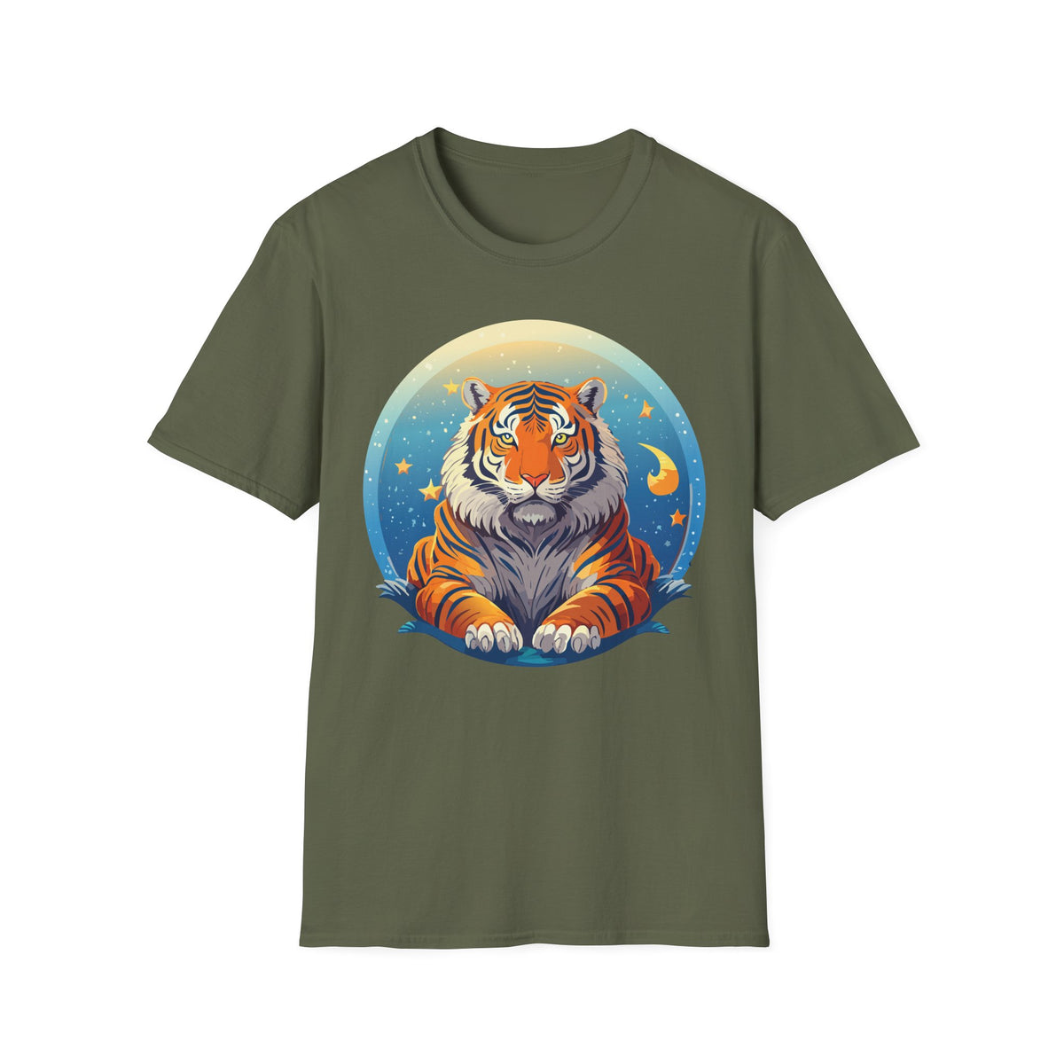 Celestial Tiger Illustration T-Shirt | Night Sky Moon Stars