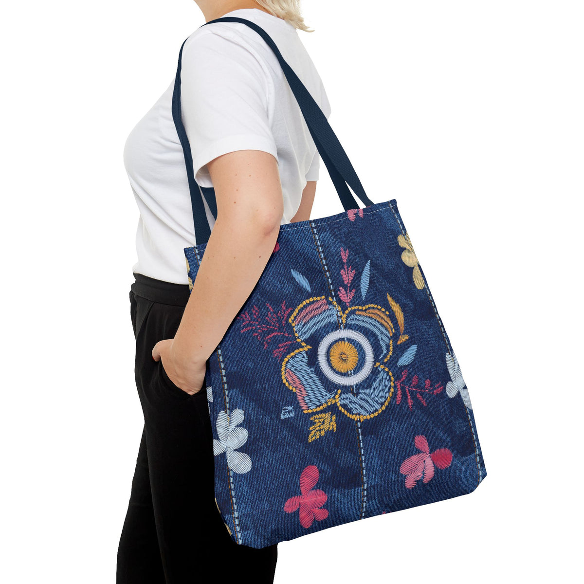 Denim Fabric Imitation Print Unisex Canvas Bag Poly Spun 3 Sizes Tote Bag 167