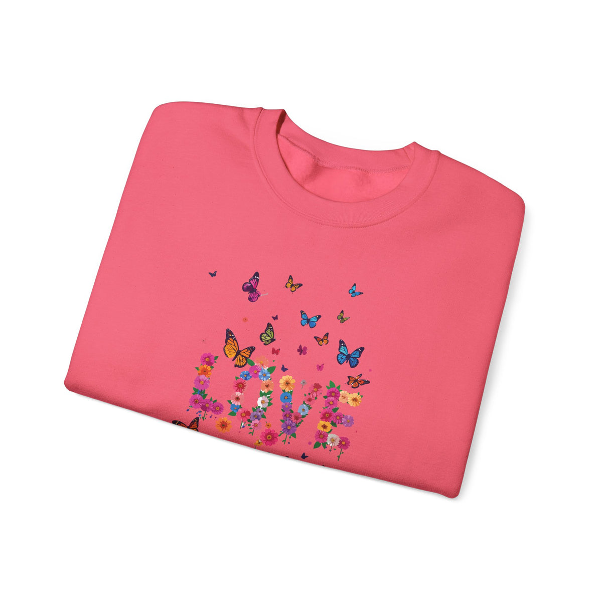 Unisex Floral Love Sweatshirt, Love Floral Sweatshirt, Floral Butterfly Sweatshirt, 50/50 Cotton-Poly Valentine's Day Sweatshirt 08