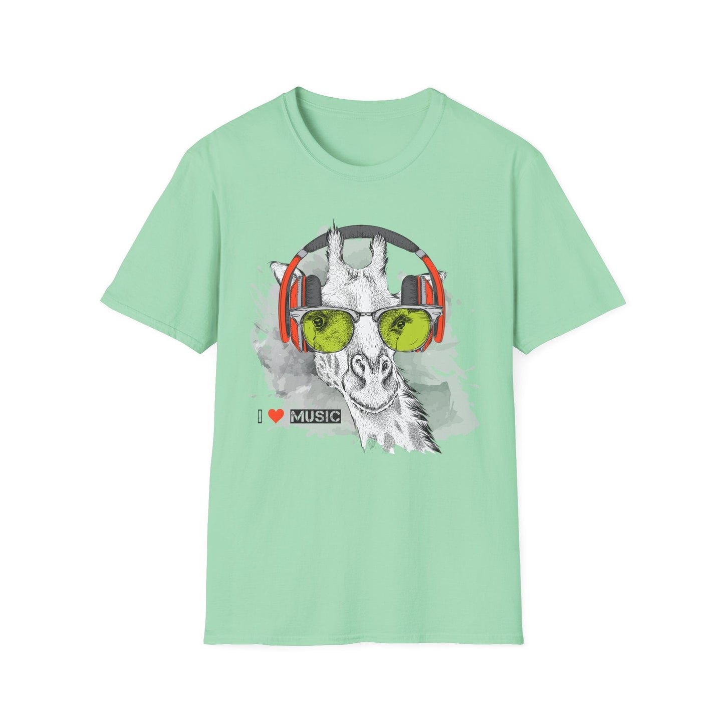 I Love Music Animals Shirt With Headphones Unisex Gildan Softstyle 100 Percent Ring Spun Cotton Tee