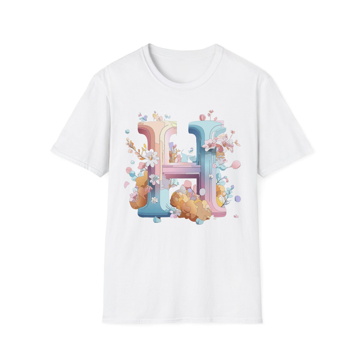Floral Letter H T-Shirt | Pastel Botanical Monogram Tee