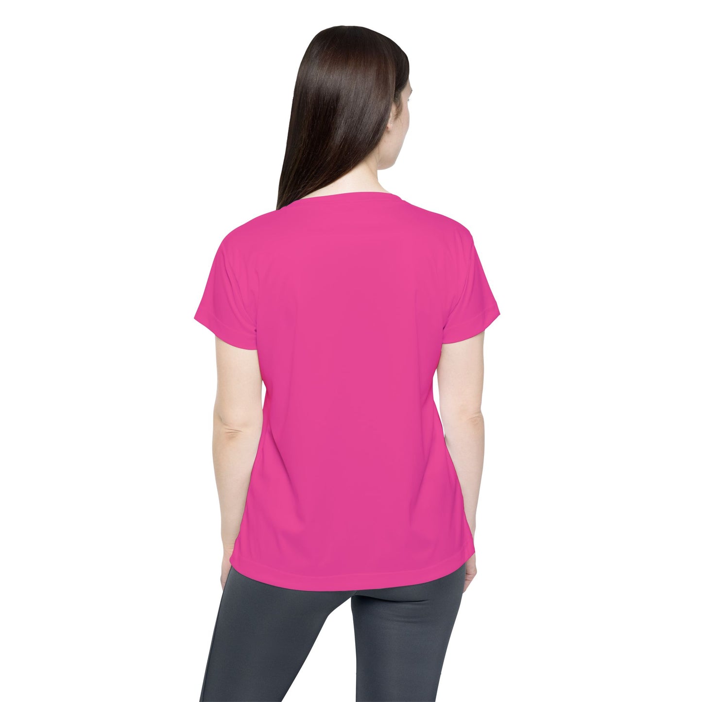 Dragonfruit Pink Women's Sports Jersey Short Sleeves 100% Poly Solid Hot Pink Color Print Athletic Tee