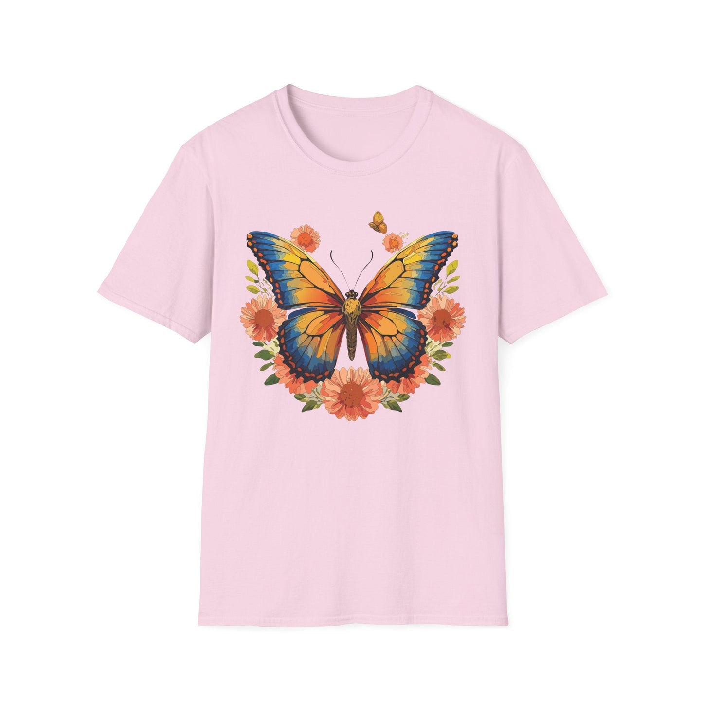 Butterfly T Shirt Unisex Softstyle Gildan 64000 Monarch Print 100 Percent Ring Spun Cotton