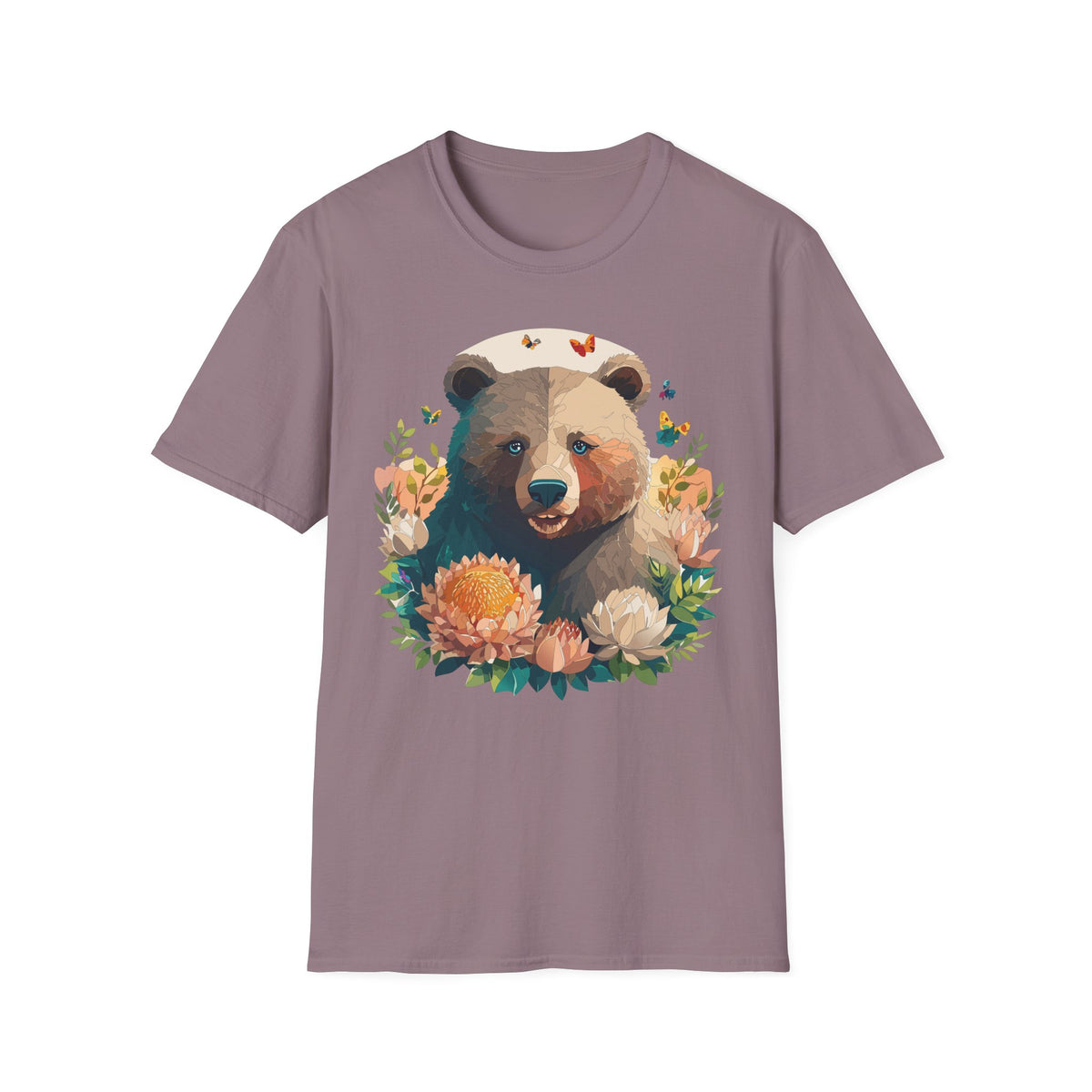 Floral Bear with Butterflies T-Shirt | Woodland Animal Graphic Tee Unisex 100 Cotton Gildan T-Shirt