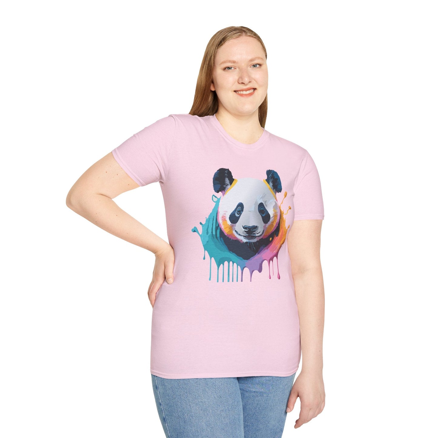 Unisex Panda Shirt T Shirt With Panda Animal Print Tee Softstyle Gildan 64000 100 Percent Ring Spun Cotton