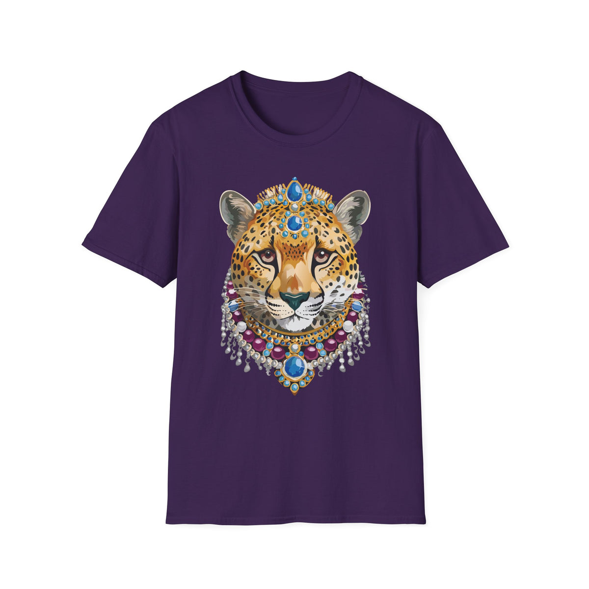 Jeweled Cheetah Face T-Shirt | Ornate Gemstone Leopard Illustration