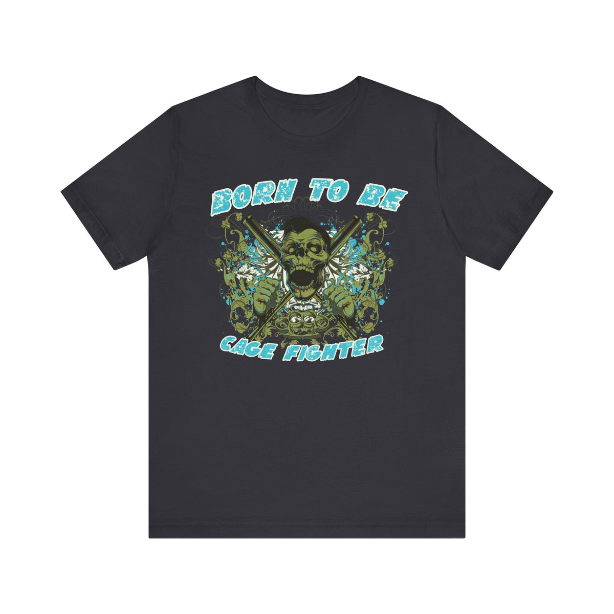 Born To Be Cage Fighter Tee Skull Crossed Knives Graphic T-Shirt