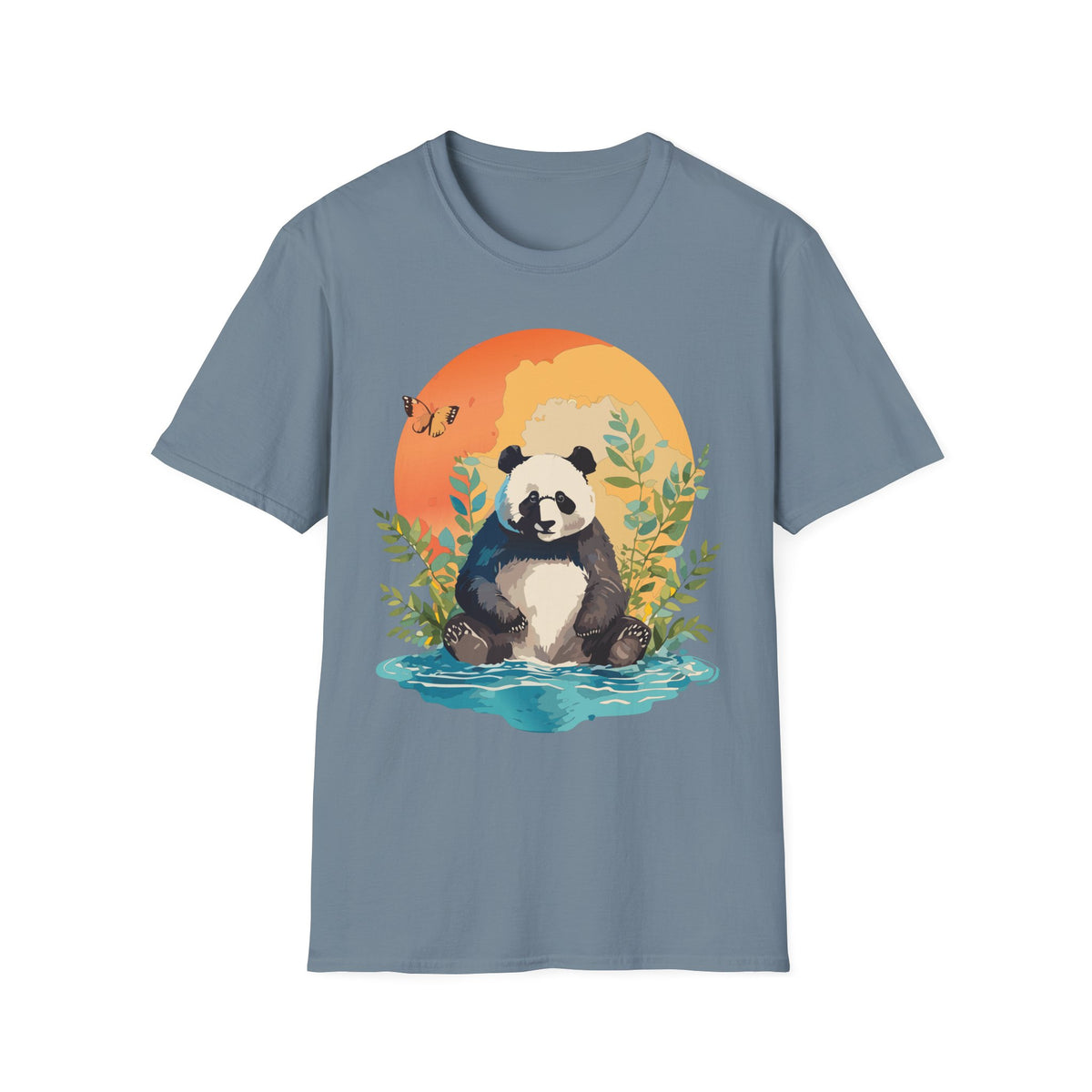 Panda Sunset Illustration T-Shirt | Cute Panda Nature Tee
