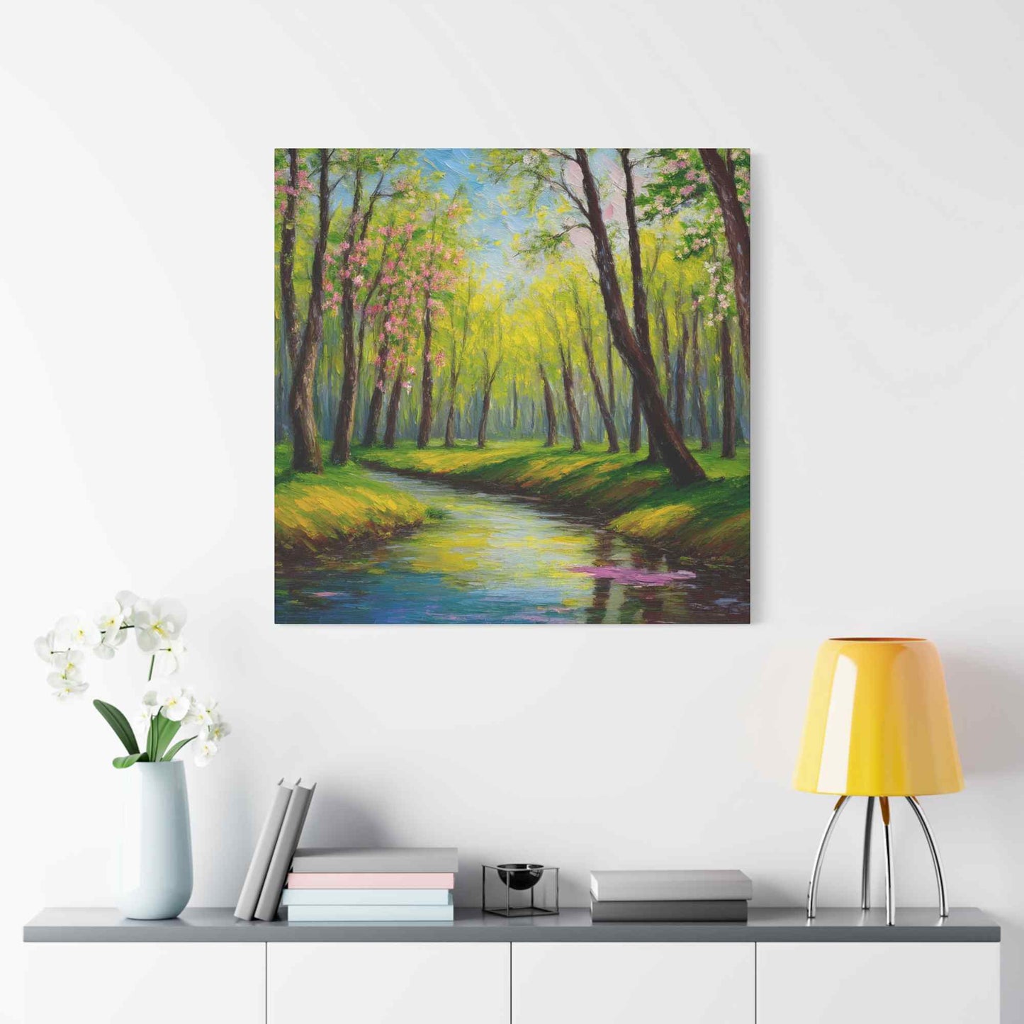Spring Forest Print Canvas, Oil Paint Print 20x20, 24x24, 30x30, 32x32, 36x36 Art Design Print Pine-Wood Inner Frame MC-98