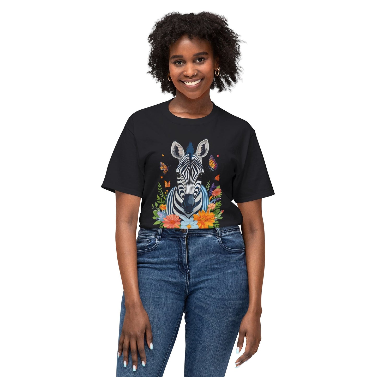 Zebra Art Print T Shirt Unisex Cotton Tee With Floral Design Vintage Zebra Theme