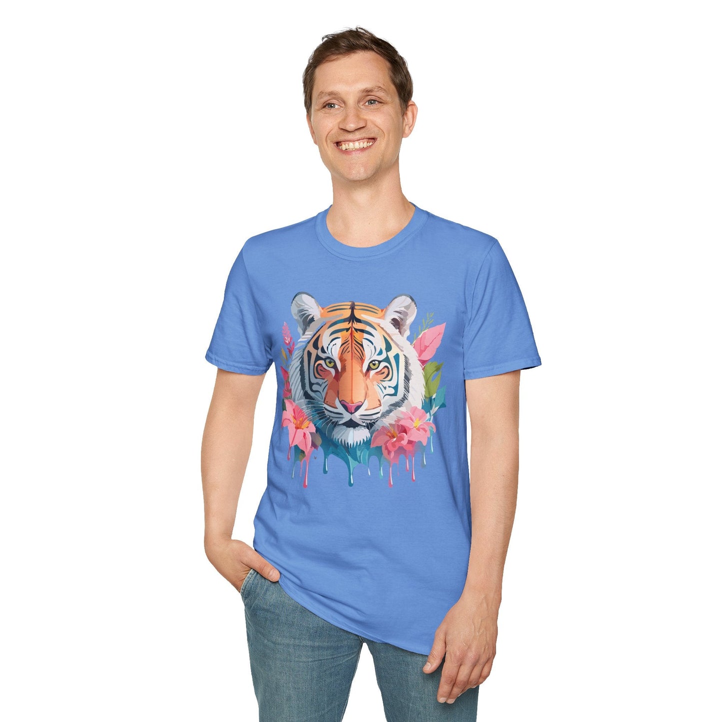 Tiger Print Unisex Softstyle T Shirt Short Sleeve Gildan 64000 Tee