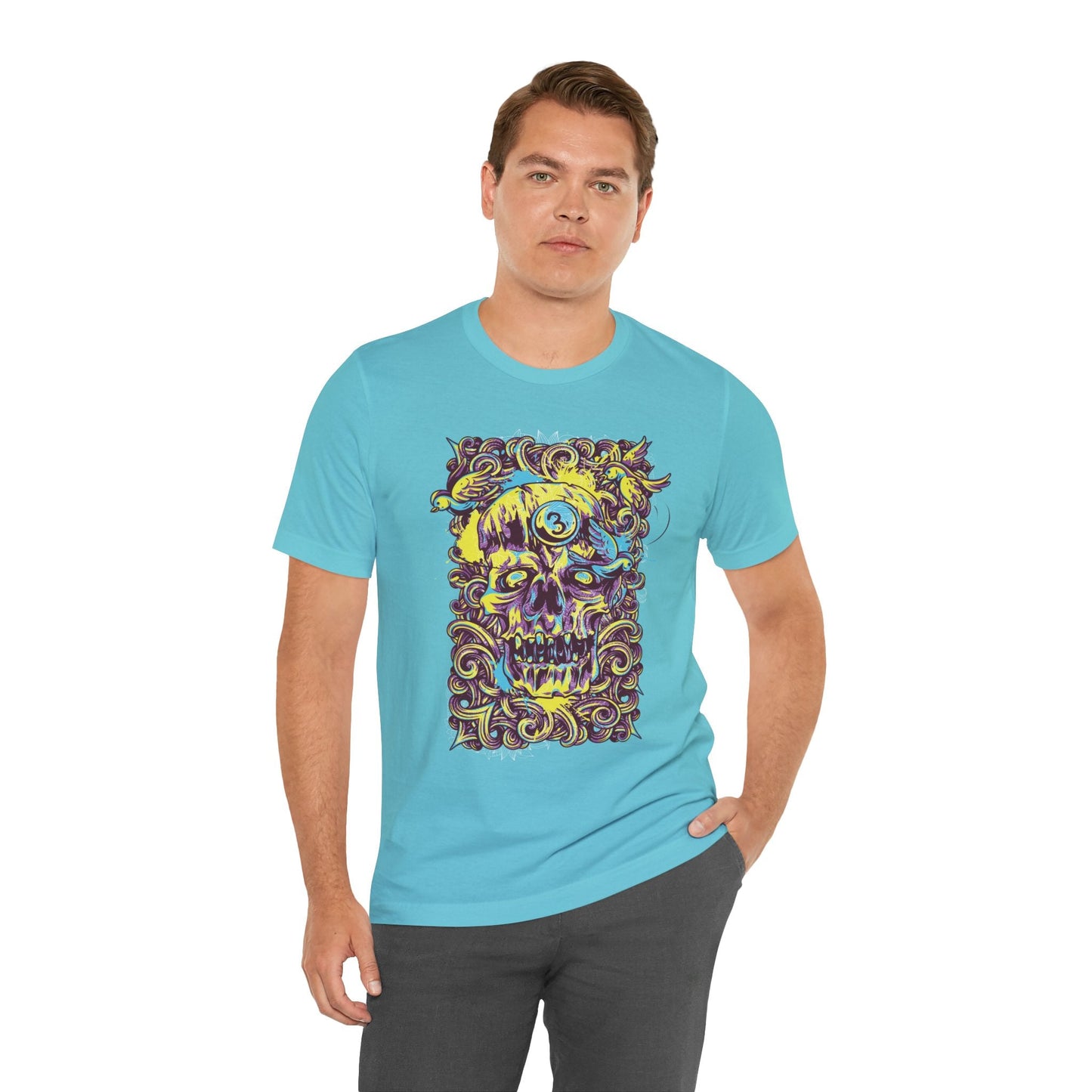 Colorful Skull Illustration Graphic Unisex Cotton T-Shirt r41
