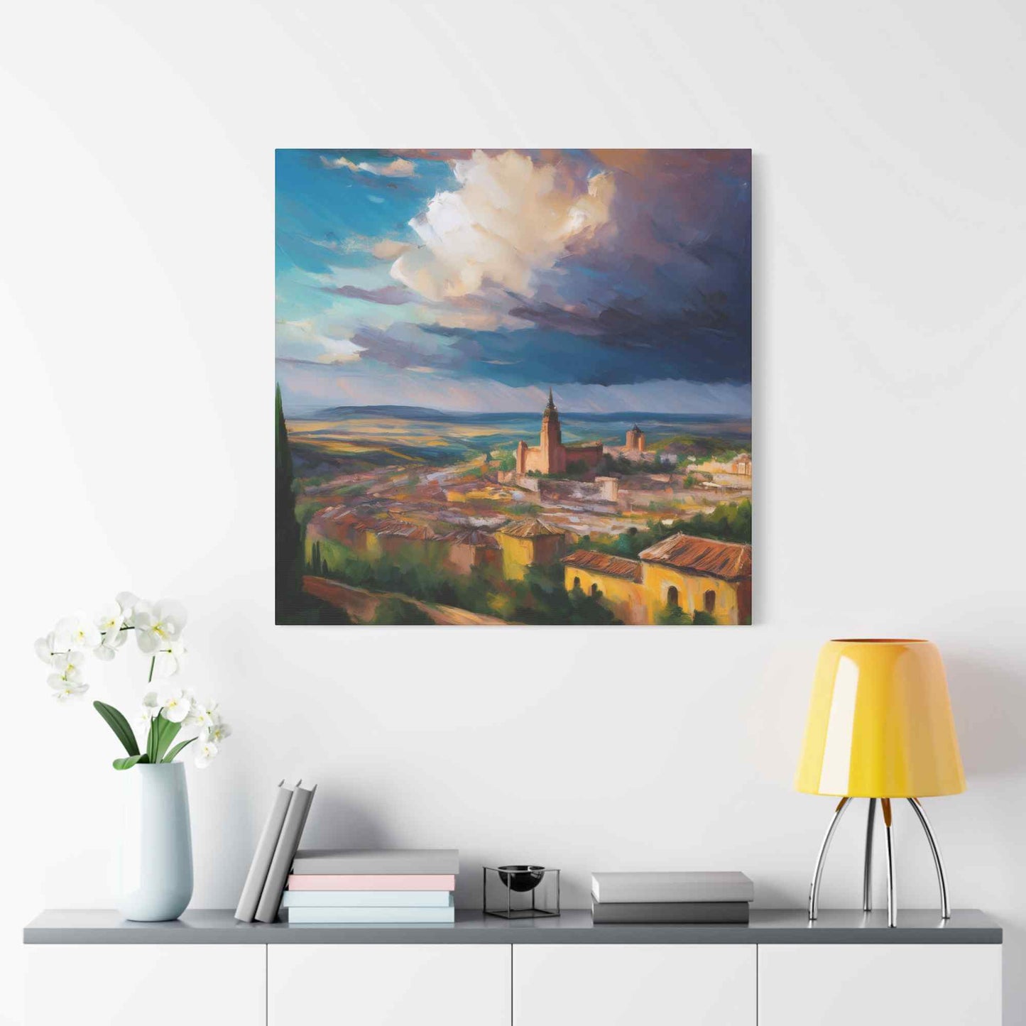 Spanish City Print Canvas, Oil Paint Print 20x20, 24x24, 30x30, 32x32, 36x36 Art Design Print Pine-Wood Inner Frame MC-57