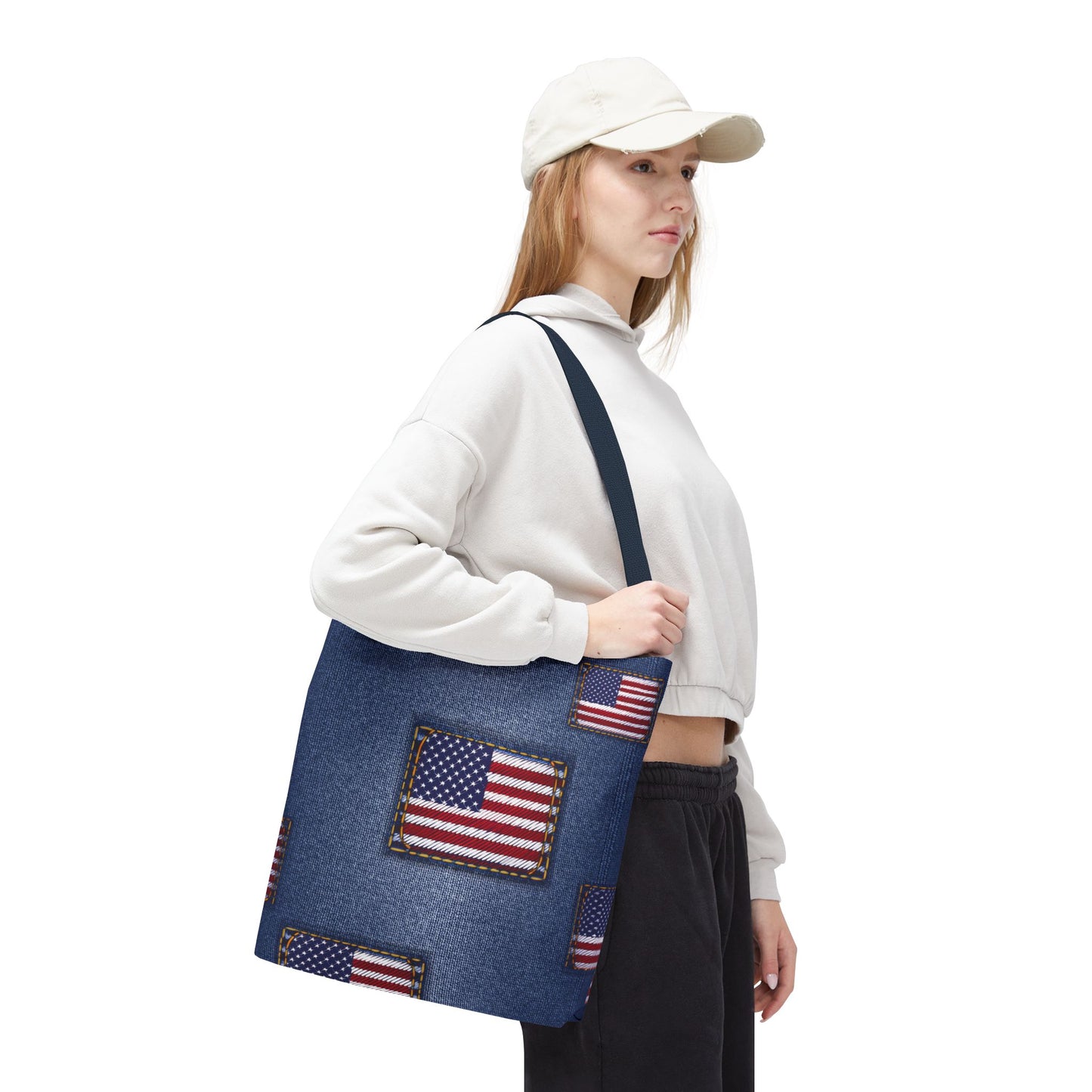 4th of July Graphic Denim Fabric Imitation Print Unisex Canvas Bag Poly Spun 3 Sizes Tote Bag 200-14