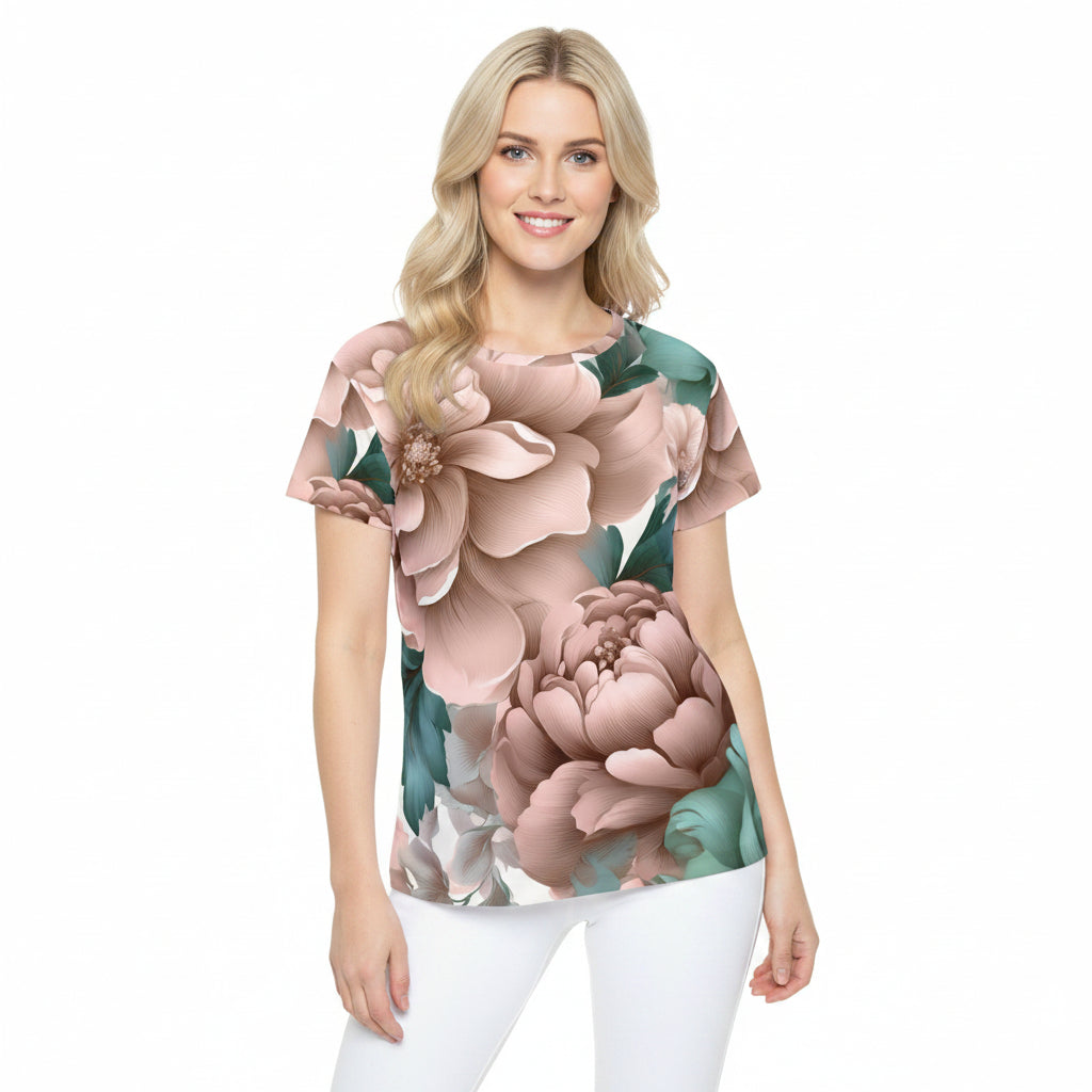 Women Poly T-Shirt with Floral Print
