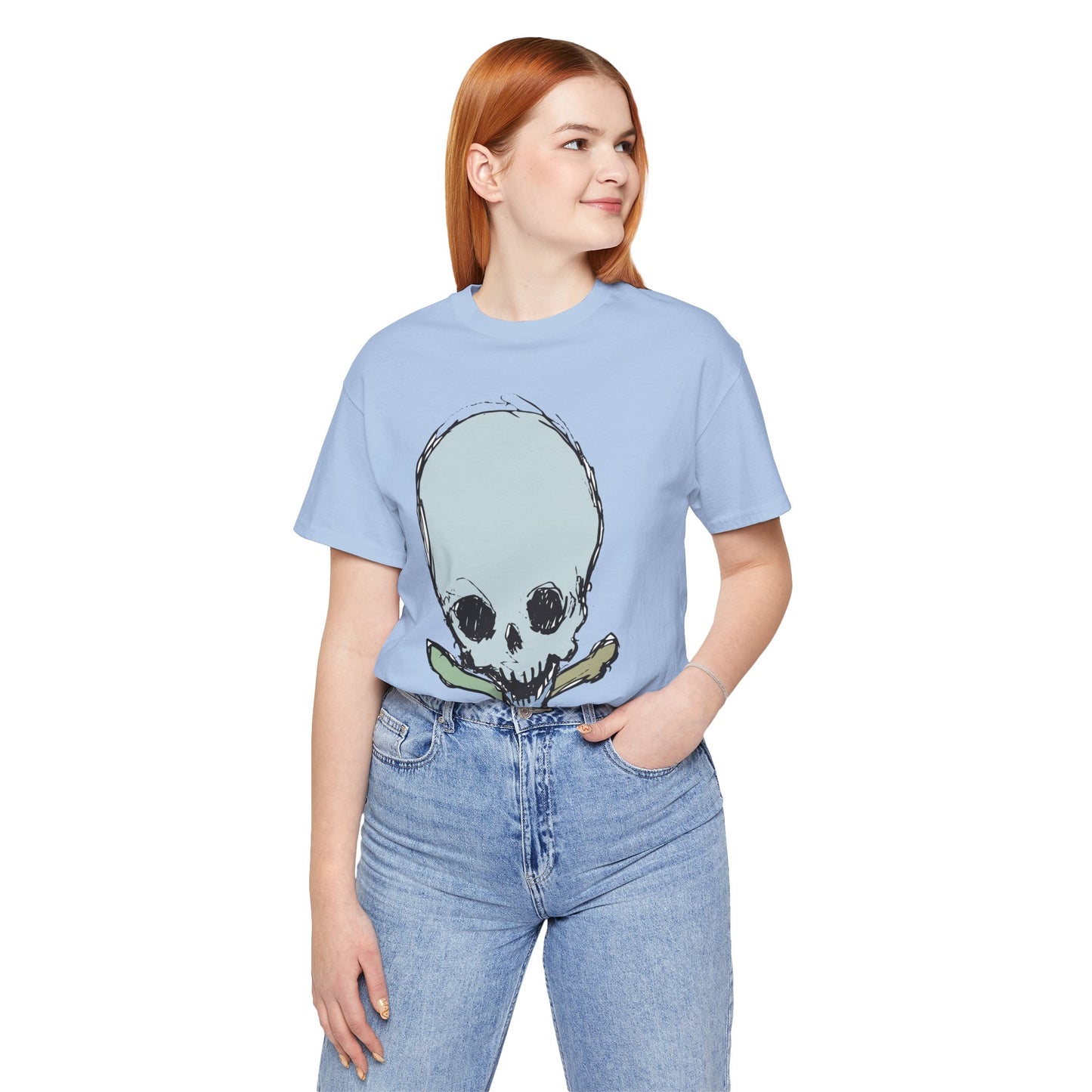 Lt Blue Skull Graphic Design Tee, Skull Shirt, Vintage Tees, Art Design T-Shirt, Vintage Graphic Tee, Art Shirts with Skulls