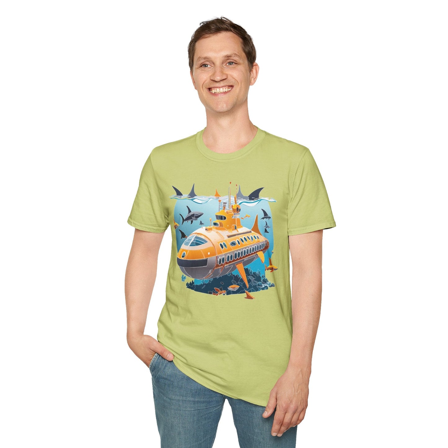 Ocean Themed Unisex Gildan Softstyle 64000 Short Sleeve T Shirt With Ocean Art Design
