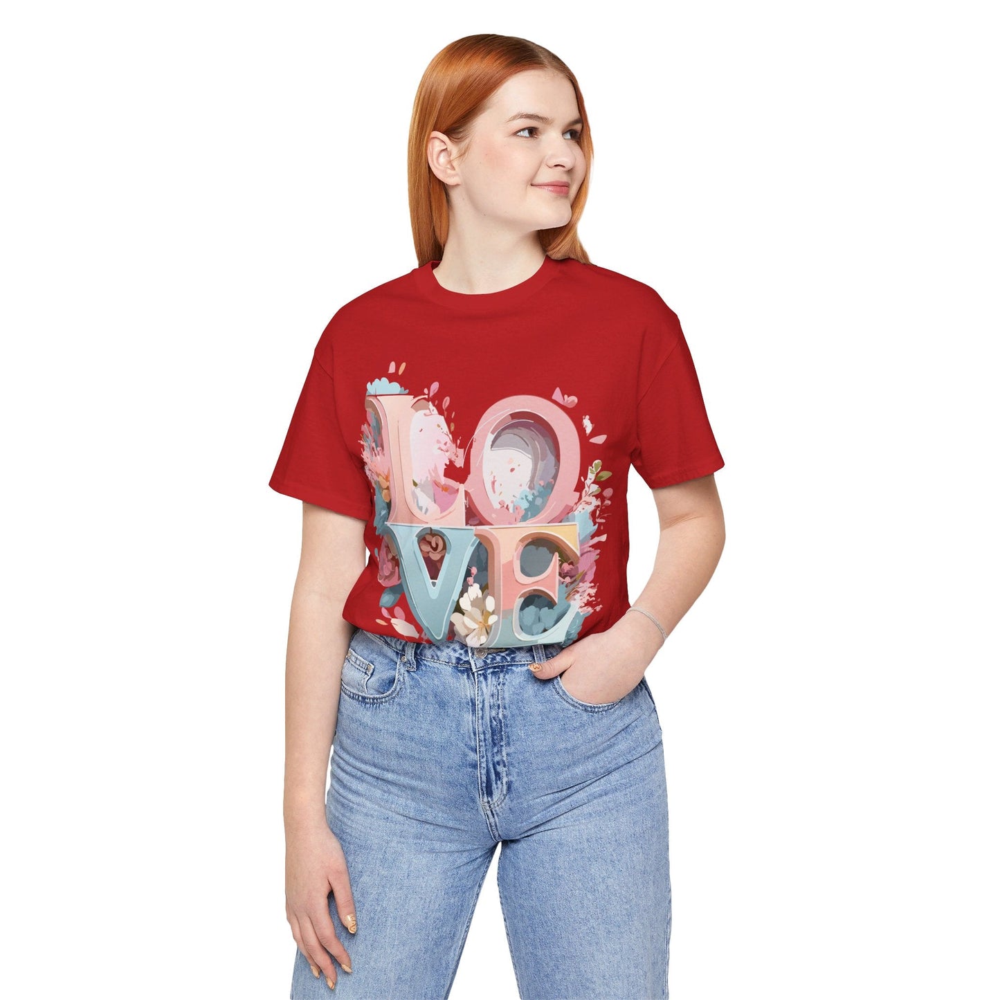 Valentine Day Graphic Unisex 100 Cotton Vintage Artwork with Love and Flower Design Tee 46