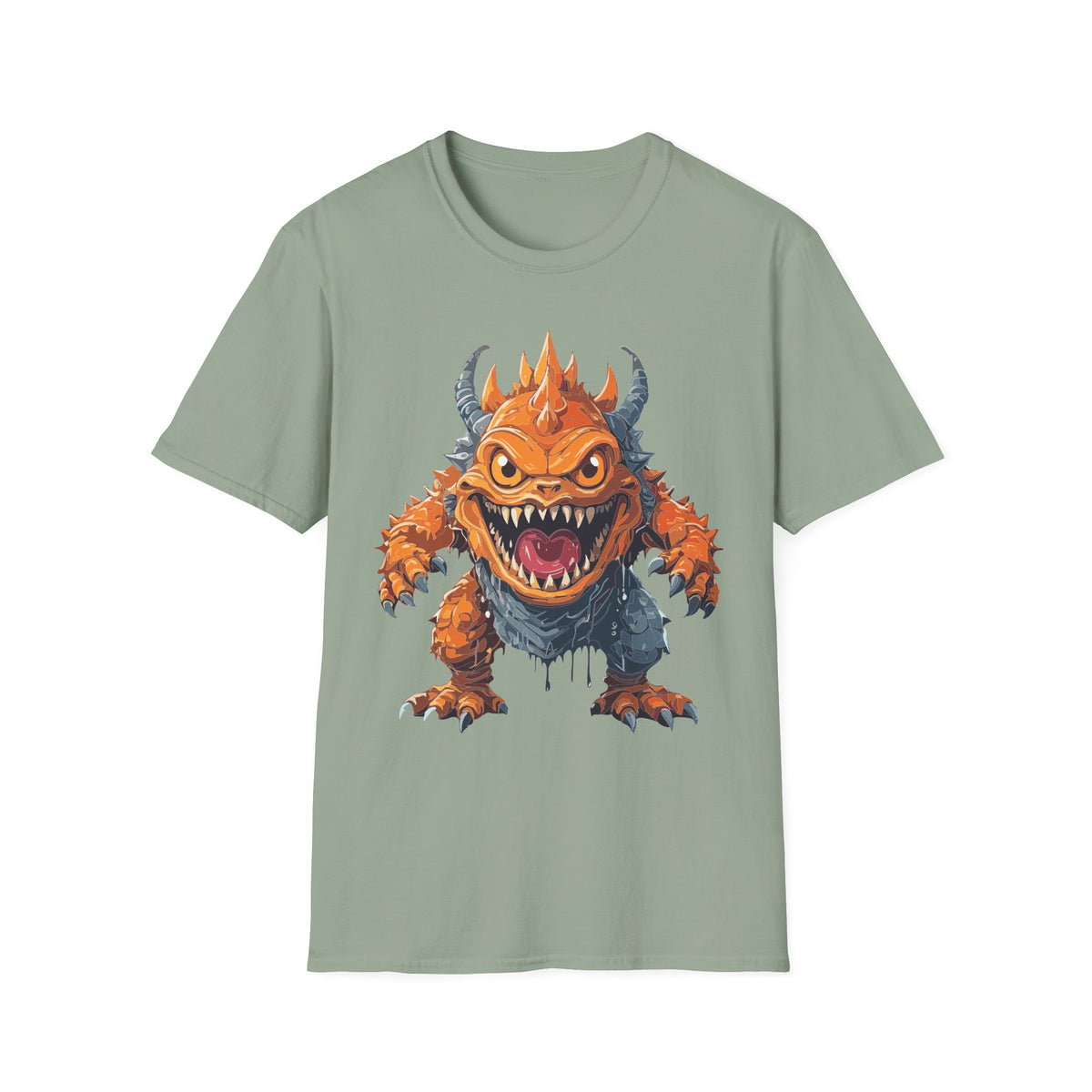Monster Graphic T-Shirt — Fierce Orange Demon Creature Design Cartoon Graphic Tee Unisex 100 Cotton Gildan T-Shirt