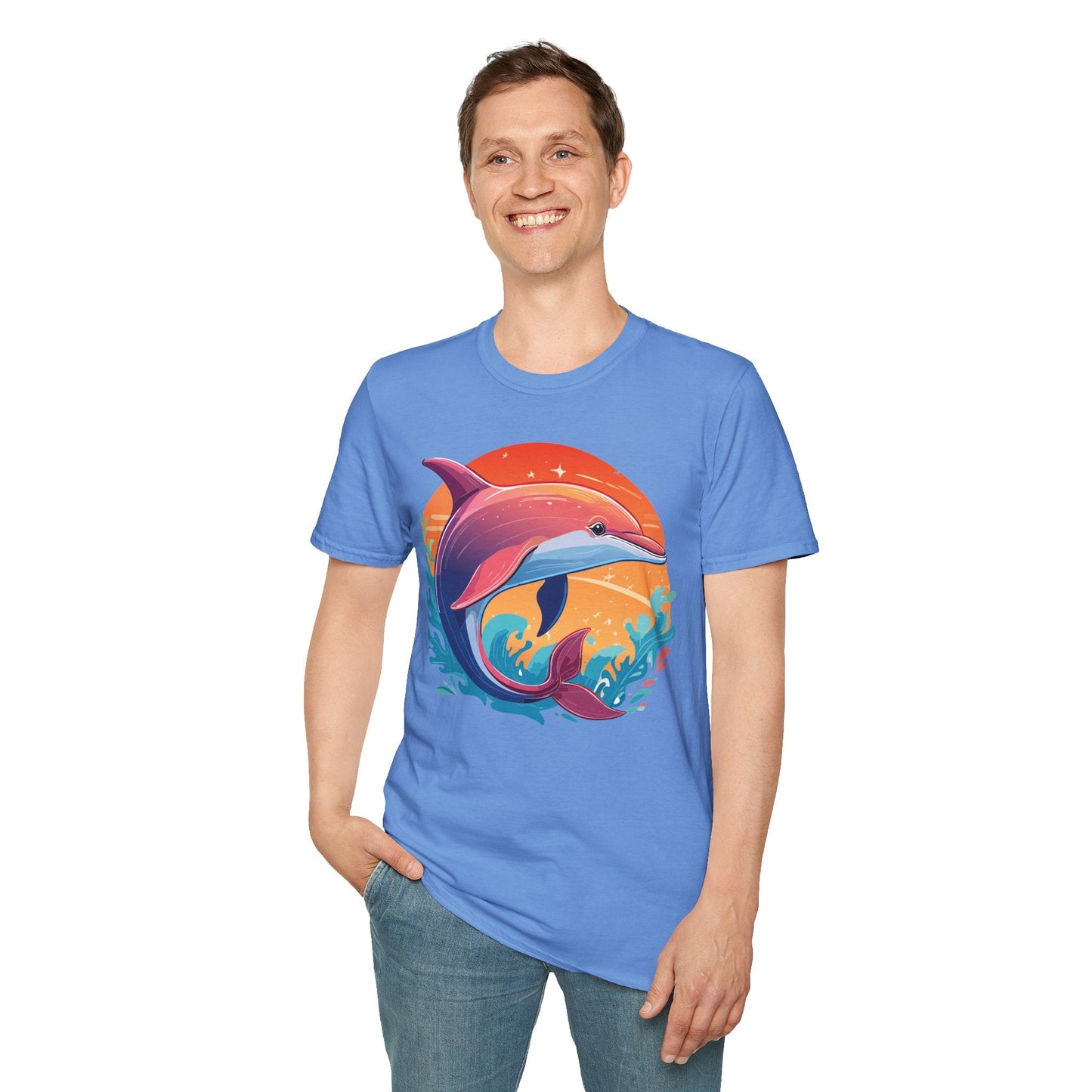 Dolphin Shirt Unisex Tee 100 Percent Ring Spun Cotton Softstyle Gildan 64000 Comfort Fit