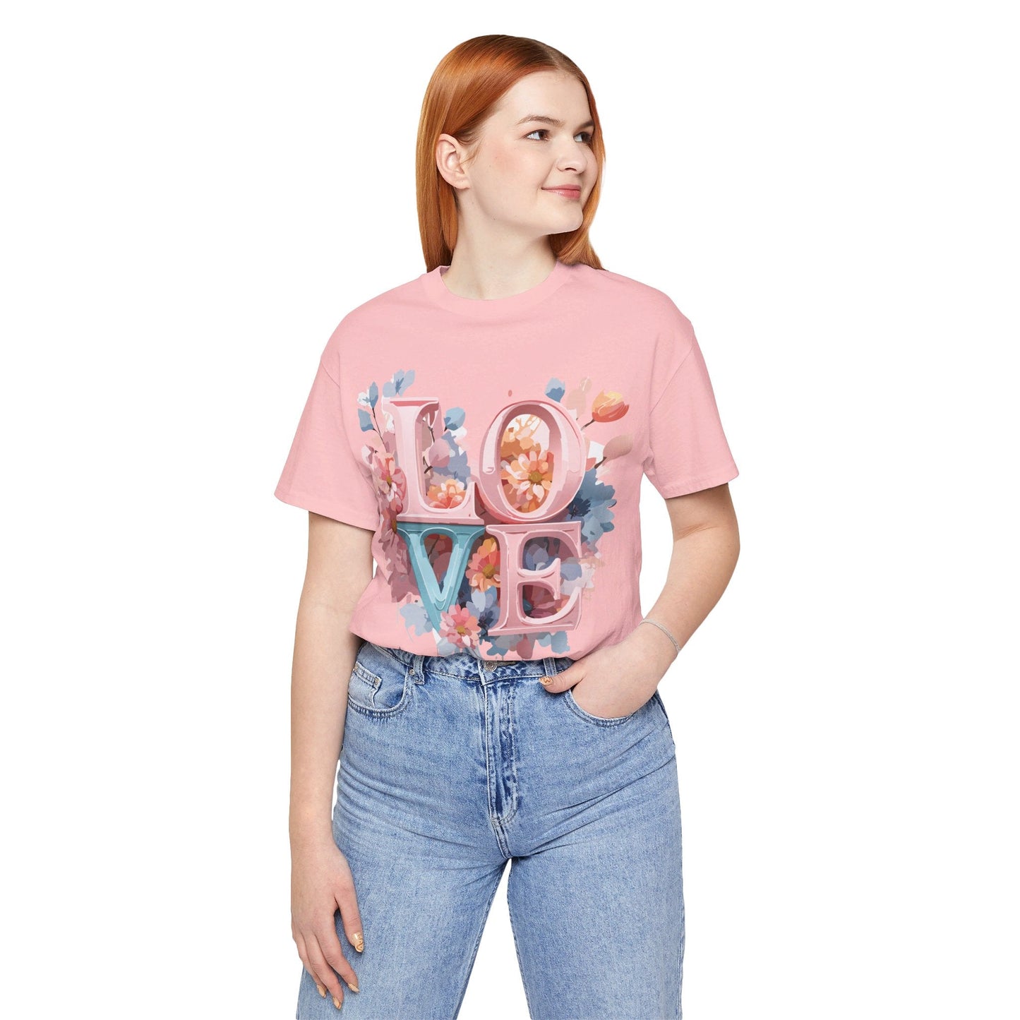 Valentine Day Graphic Unisex 100 Cotton Vintage Artwork with Love and Flower Design Tee 57