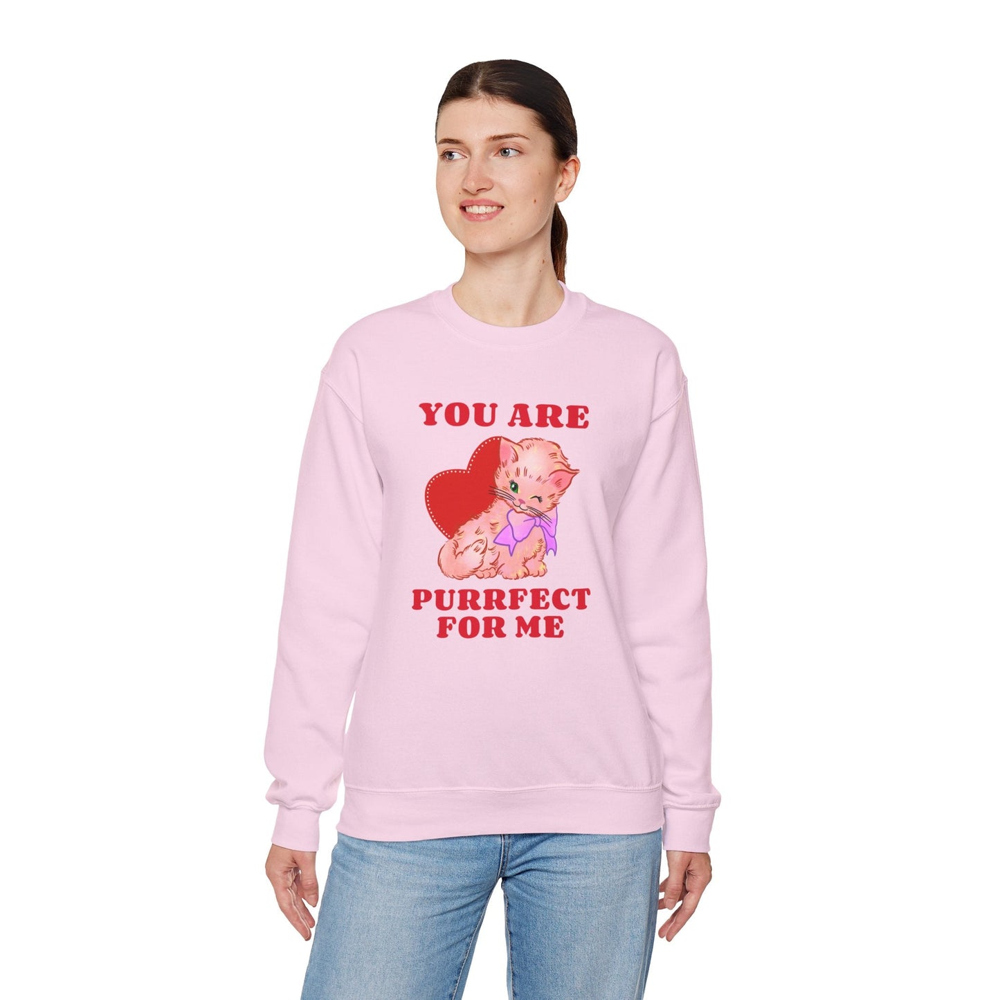 Cat Heart Sweatshirt Unisex Valentines Day Fifty Fifty Cotton Poly Blend Crewneck