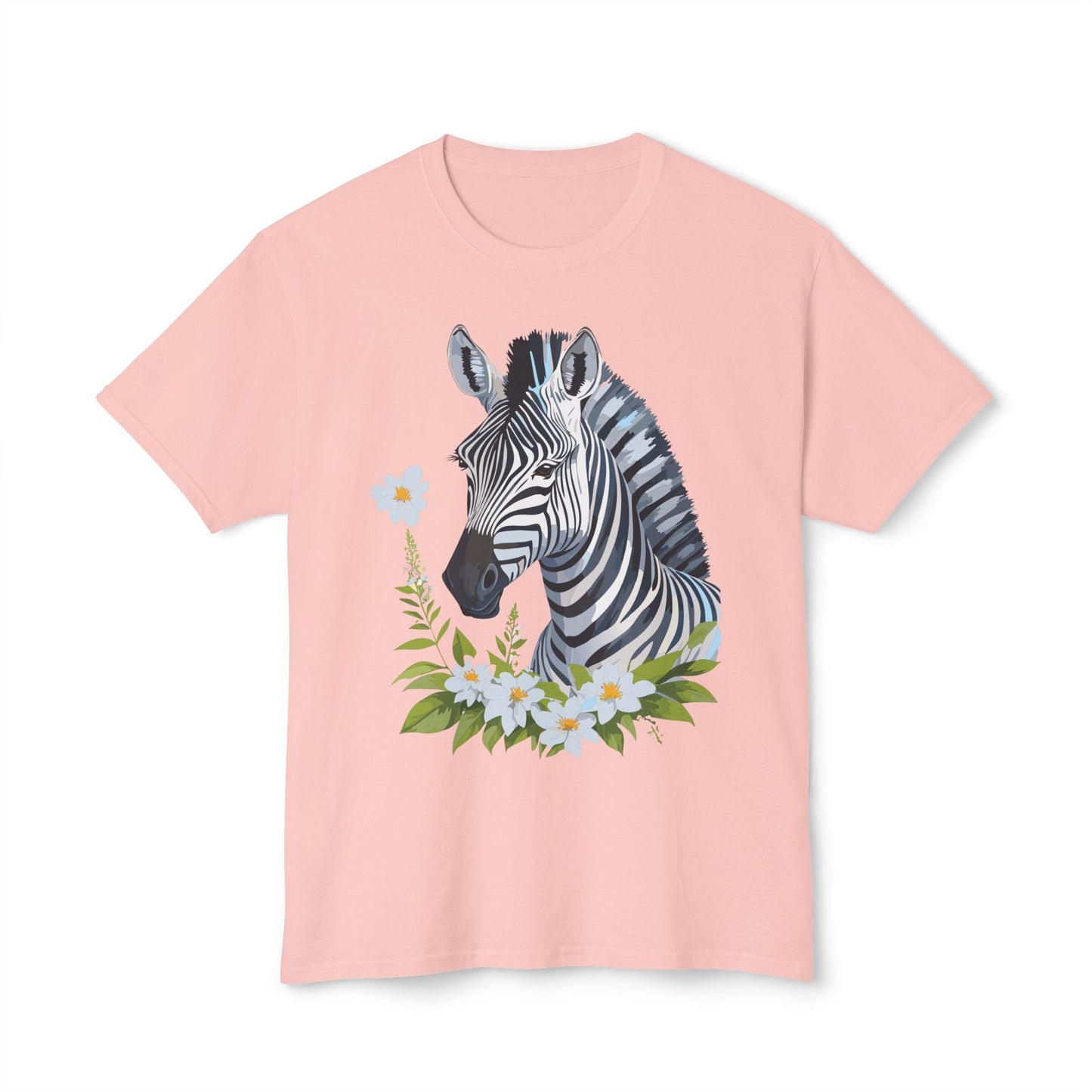 Unisex Zebra Art Print T Shirt 100% Cotton Vintage Floral Tee Made in USA Premium Graphic Tee