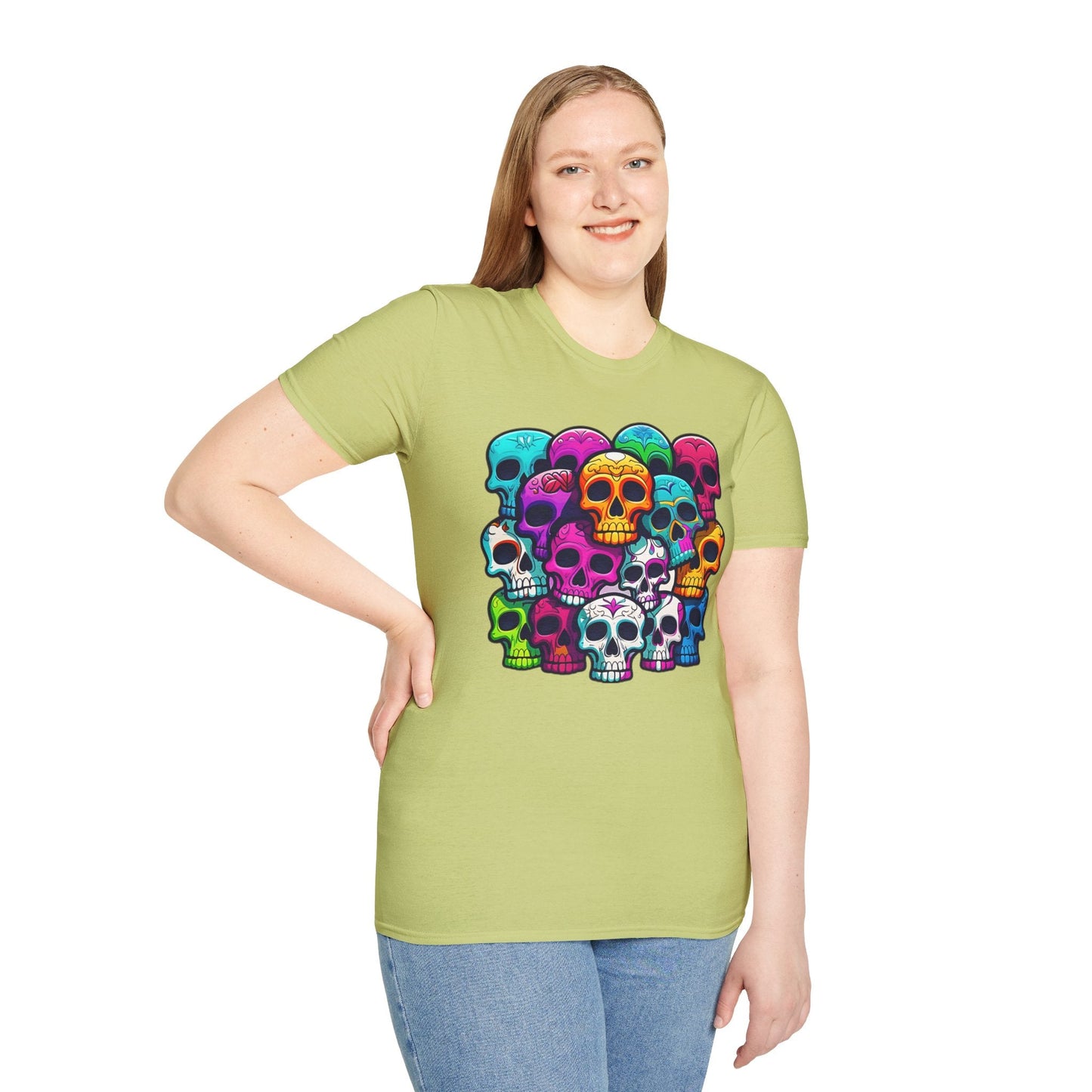 Unisex Skull Tee Shirt With Skeleton Design Gildan Softstyle 64000 100 Percent Ring Spun Cotton