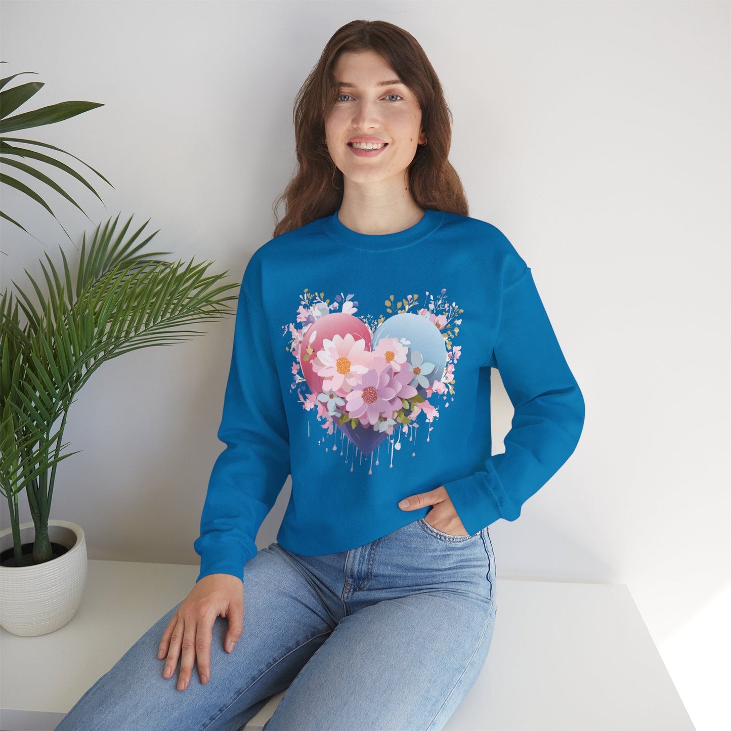 Floral Heart Unisex Crewneck Sweatshirt Gildan 18000 Heavy Blend 50 Cotton 50 Polyester