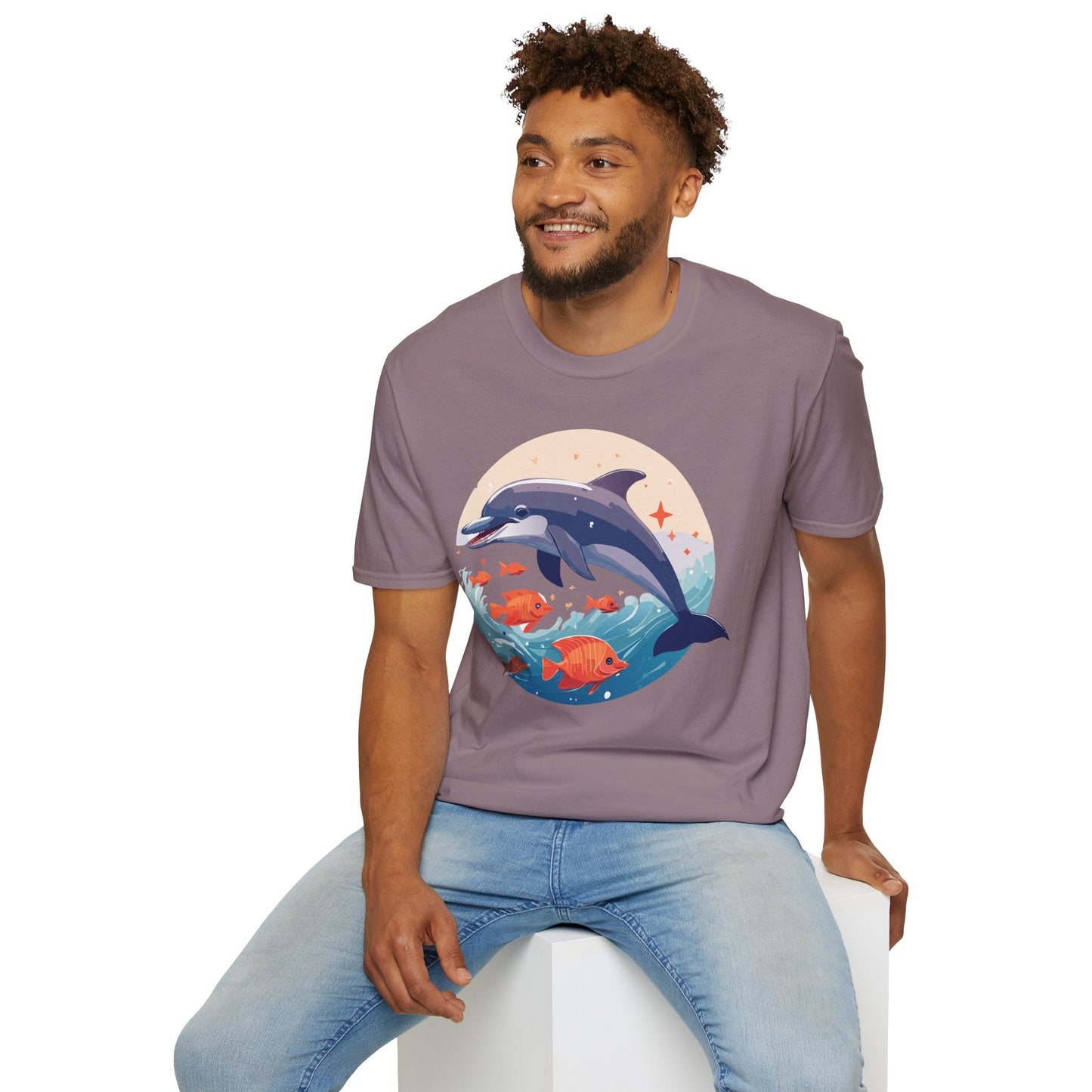 Unisex Dolphin Shirt Gildan Softstyle 64000 Short Sleeve Fish Tee With Dolphin Graphic