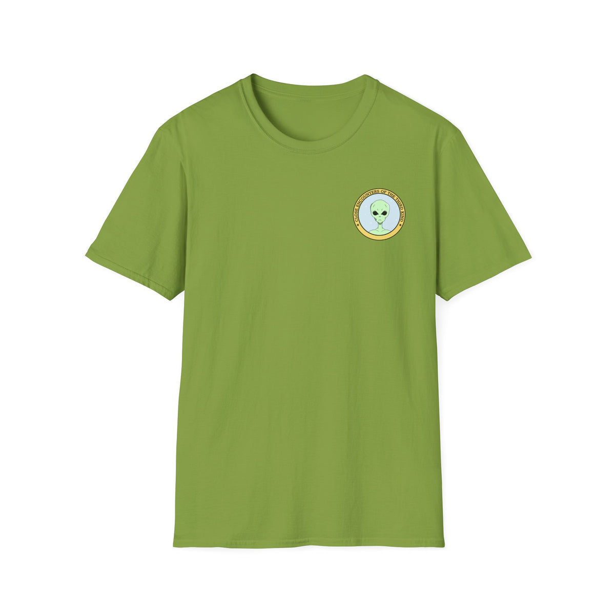 Alien Badge Small Chest Logo Retro Space Graphic Tee Gildan Unisex 100 Cotton Tee Shirt r104