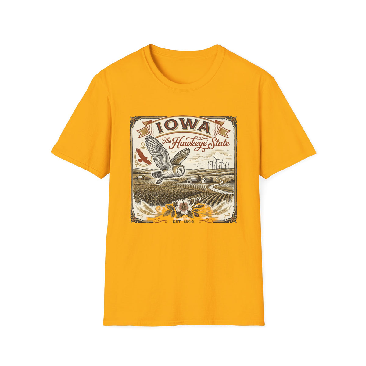 Iowa Hawkeye State Vintage Travel Tourist Graphic Design Unisex 100 Cotton Gildan T-Shirt