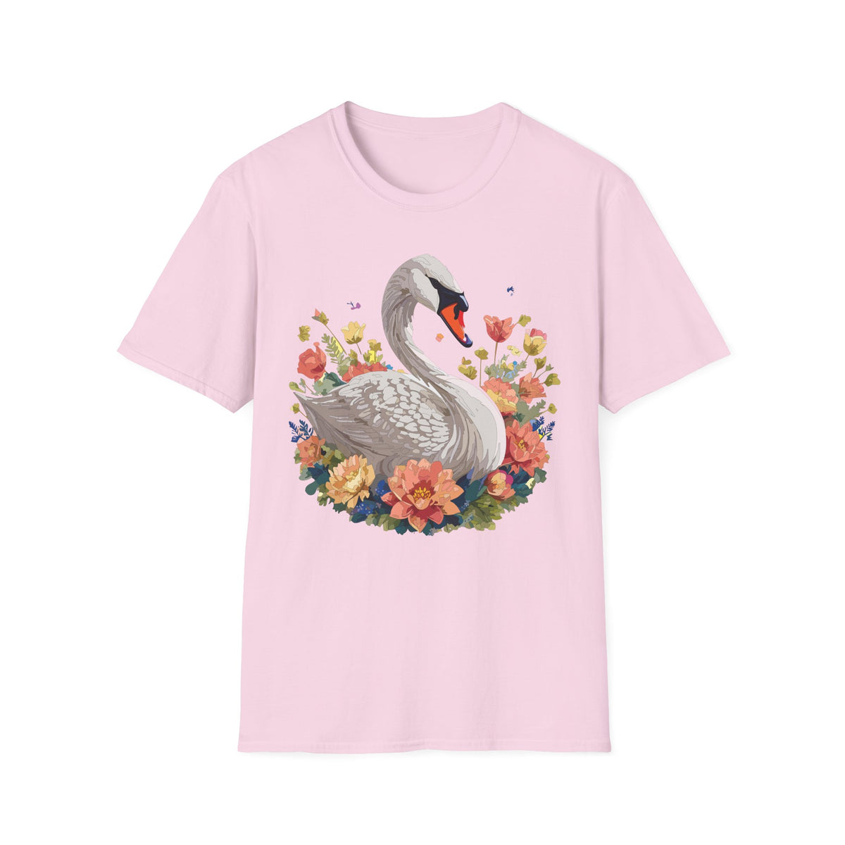 Swan with Watercolor Flowers T-Shirt | Floral Swan Illustration
