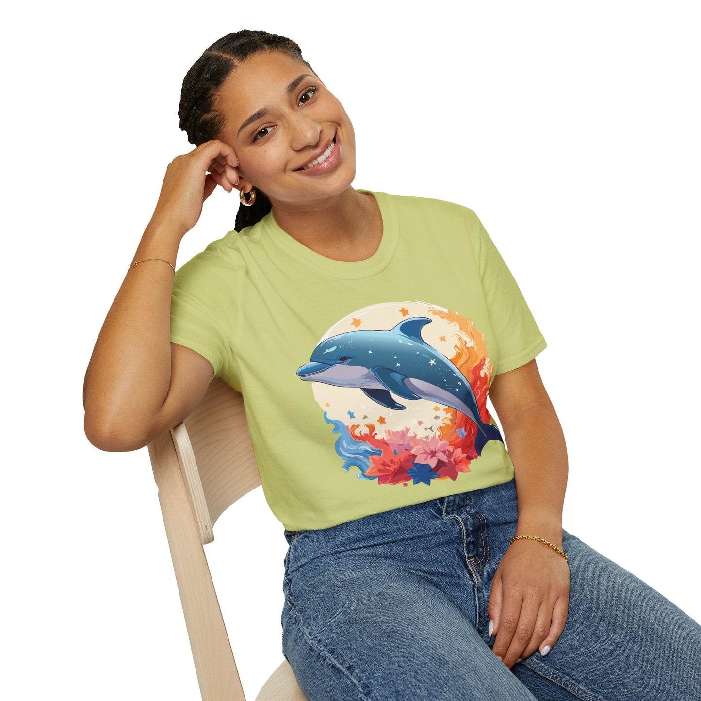 Dolphin T Shirt Unisex Softstyle Gildan 64000 100 Percent Ring Spun Cotton Animal Fish Tee