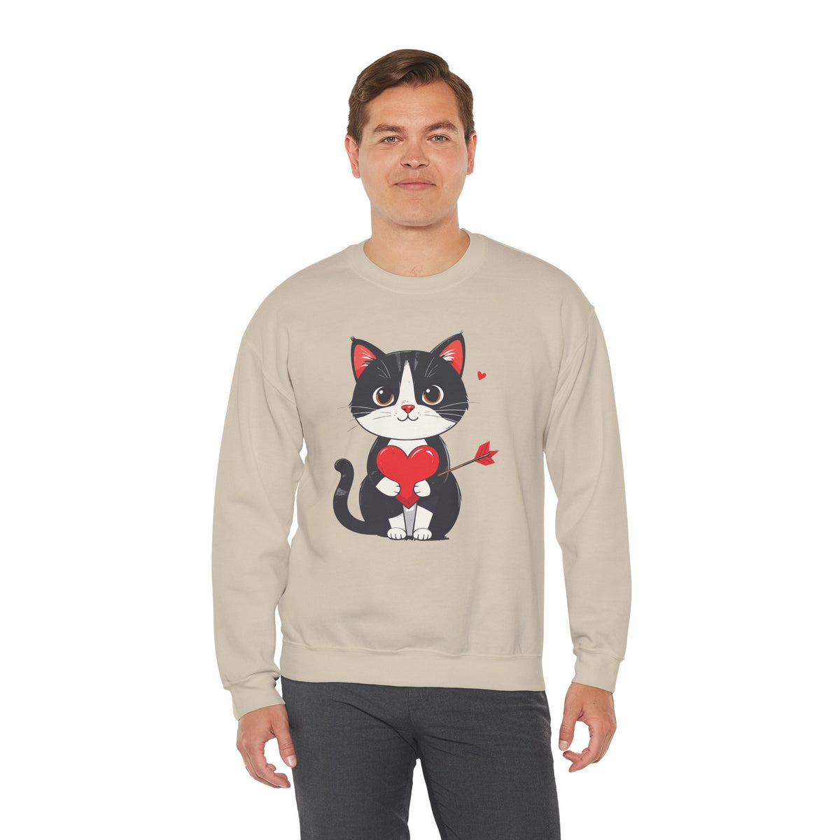 Cat Heart Sweatshirt, Heart Sweatshirt, Cat Sweatshirt, Valentine's Day Sweatshirt, 50/50 Cotton-Poly Animal Sweatshirt 103