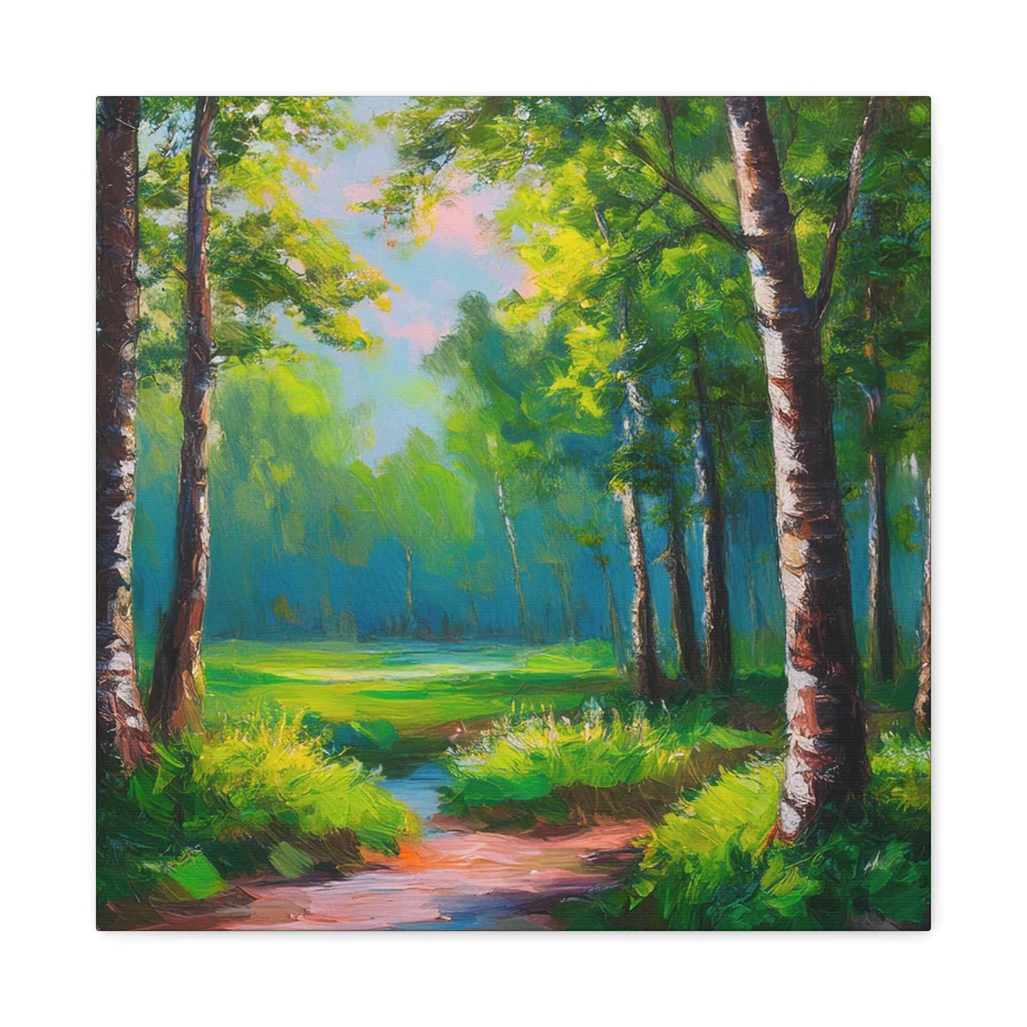 Summer Forest Print Canvas, Oil Paint Print 20x20, 24x24, 30x30, 32x32, 36x36 Art Design Print Pine-Wood Inner Frame MC-84