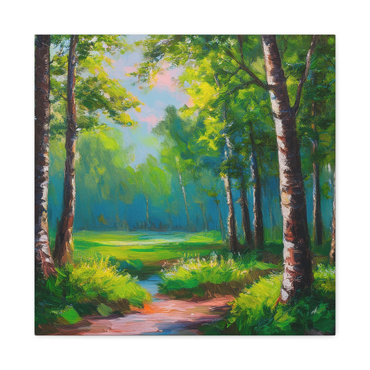 Summer Forest Print Canvas, Oil Paint Print 20x20, 24x24, 30x30, 32x32, 36x36 Art Design Print Pine-Wood Inner Frame MC-84