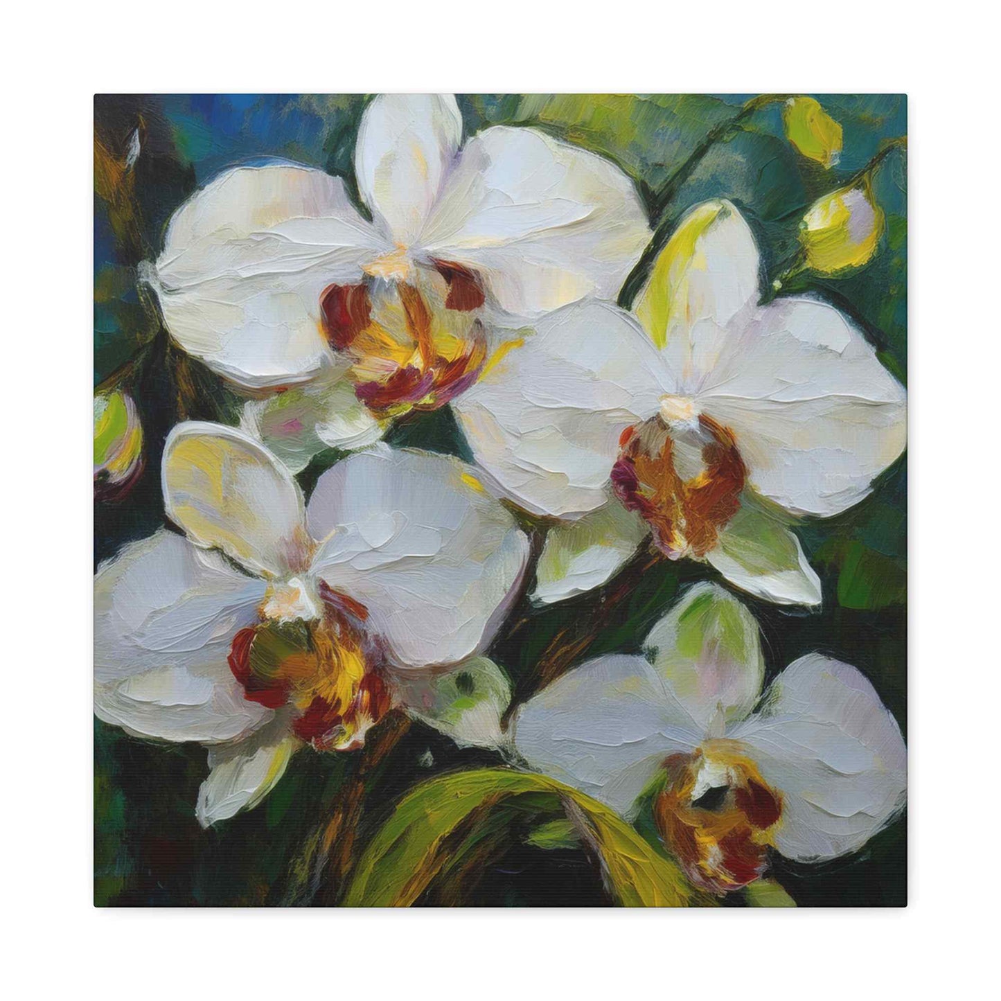 White Orchids Print Canvas, Floral Oil Paint Print 20x20, 24x24, 30x30, 32x32, 36x36 Art Design Pine-Wood Inner Frame MC-136
