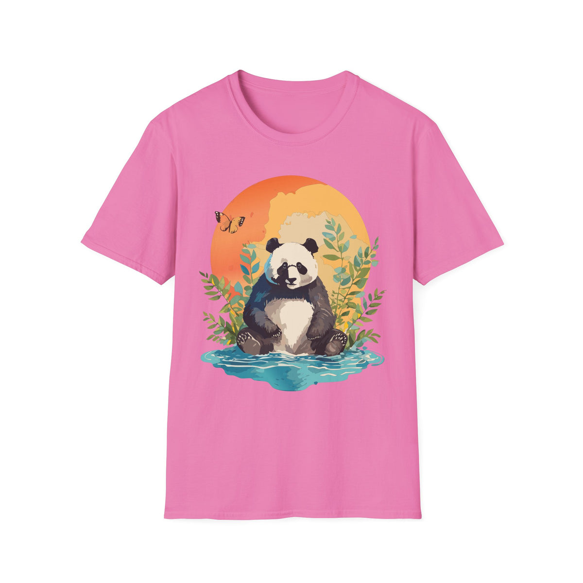 Panda Sunset Illustration T-Shirt | Cute Panda Nature Tee